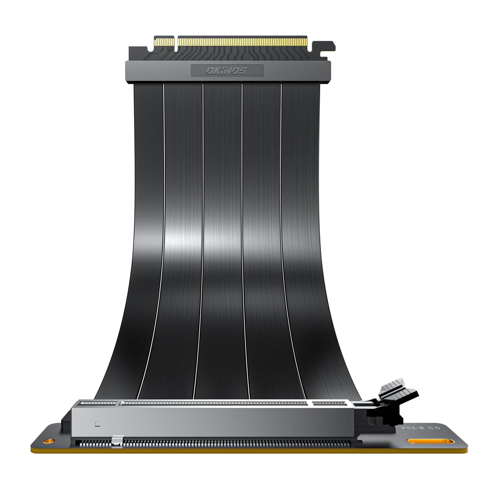 Okinos, PCIE 5.0 Riser Cable, Future Support for Gen 5 GPU, RTX4090, RX7900XTX, Transfer Rate 32.0 GT/s, 90 Degree Adapter, PCIE 4.0 Riser Cable, 200mm Black