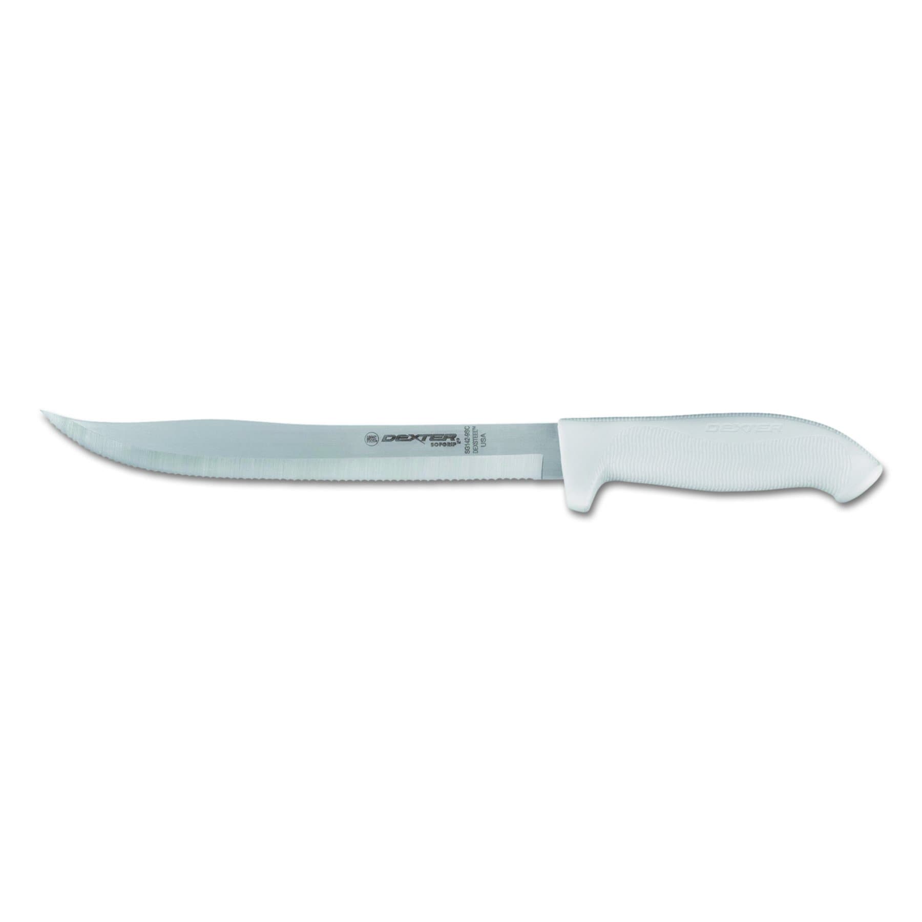 SofGrip SG142-9SC-PCP 9" White Scalloped Utility Slicer with Soft Rubber Grip Handle