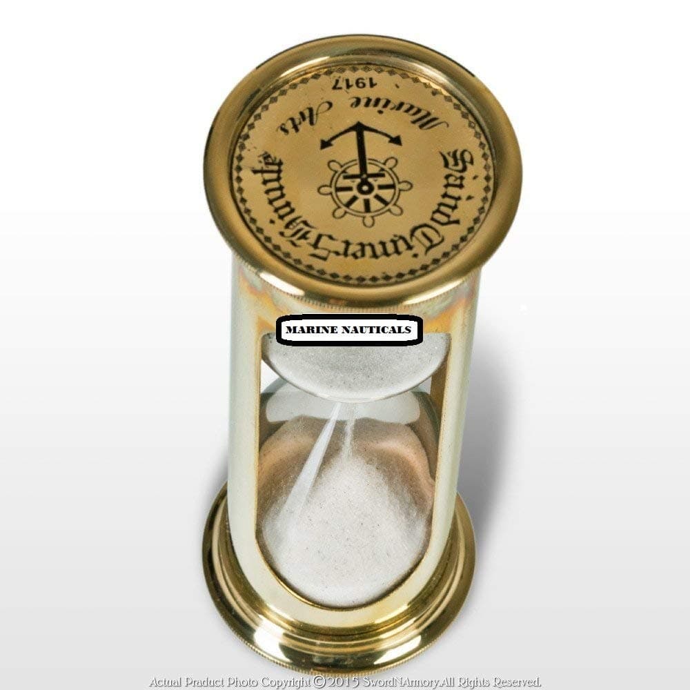 6" Decorative Brass Sand Timer Hourglass with Antique Maritime Brass Hour Glass 5 MIN Timer Item