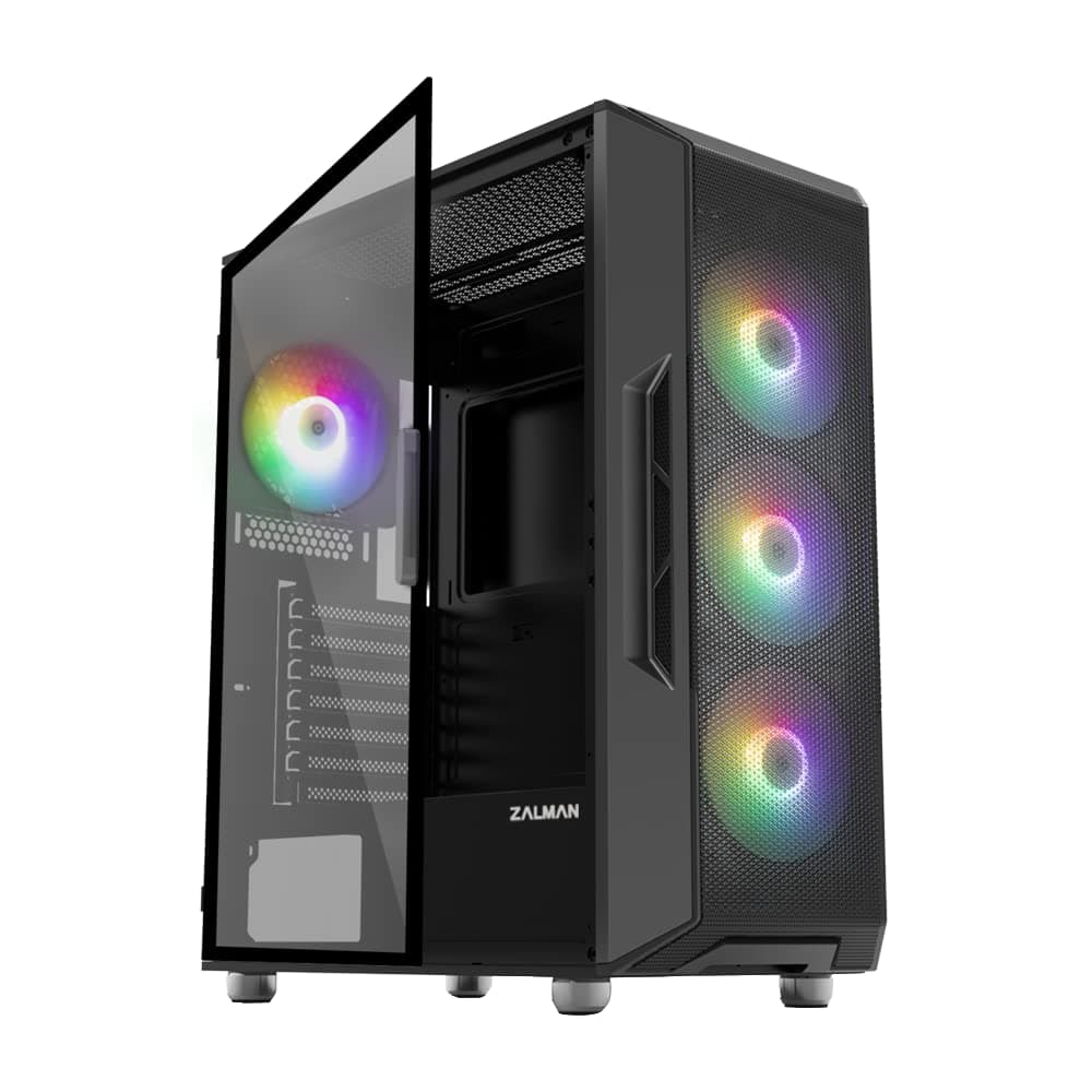 Zalman i3 NEO ATX Mid Tower PC Case, 4 x Fixed RGB Fans Pre-Installed for High Performance Airflow, Swing Door Tempered Glass Side Panel, Support 360mm Radiator, Black