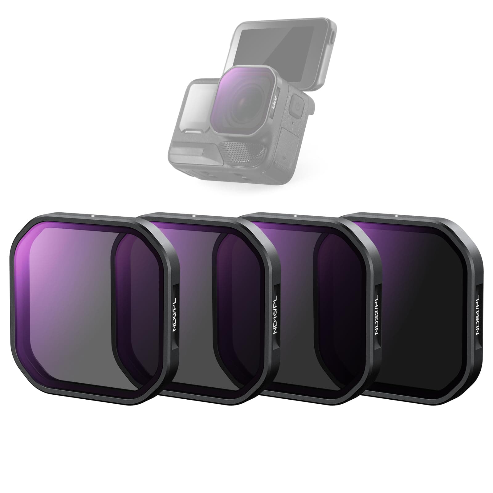 NEEWER 4 Pack Polarized ND Filter Set Compatible with Insta360 Ace Pro 2, ND8/PL + ND16/PL + ND32/PL + ND64/PL, NOT Compatible with Updated Version Redesigned Round Octagonal Lens Guard, FL91