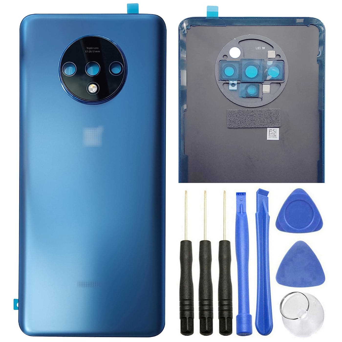 ubrokeifixit for OnePlus 7T Housing Rear Glass Back Door Cover Replacement/Adhesive for OnePlus 7T HD1900 HD1901 Dual SIM 6.55"(NOT for 7T Pro 6.67") (Blue(Back Glass Cover+Camera Lens))