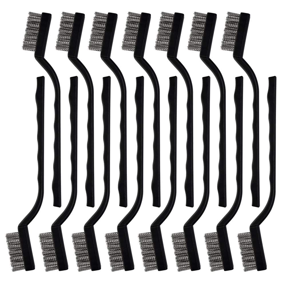15 Pcs Mini Stainless Steel Wire Brush Set for Cleaning Welding Slag Rust, Wire Bristle Scratch Brush Set, Curved Handle Brushes