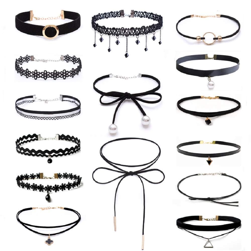 15 PCS Black Choker Necklace Set for Girls Women,Choker Necklace Gothic Classic Velvet Stretch Tattoo Lace