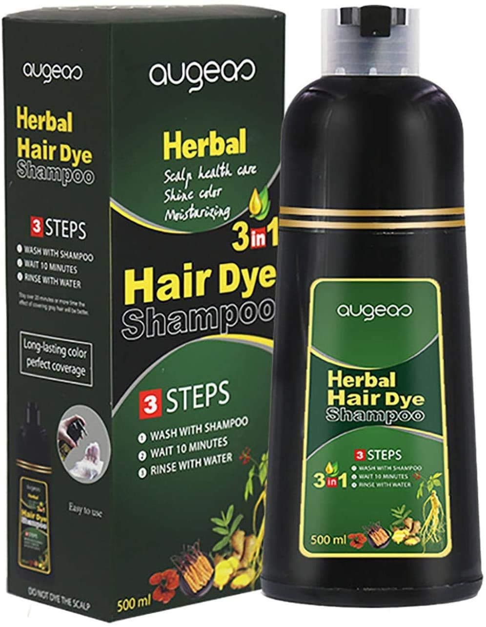 1 Bottle 10 Mins Hair Darkening Shampoo - Creme Black Hair Dye Root Touch-Up, Up to 100 Percent Grey Hair Coverage, Full Coverage and Easy Application, Nice'n Easy Crème, 500ml