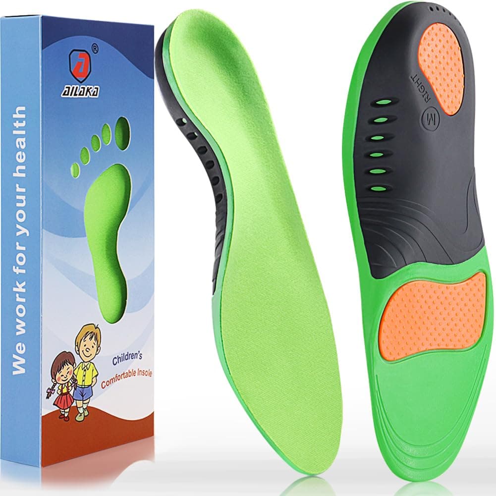 Ailaka Kids Orthotic Arch Support Shoe Insoles, Plantar Fasciitis Cushioning Athletic Inserts for Flatfoot Pain Relief Running Walking, Green, 1-3 M US Little kid