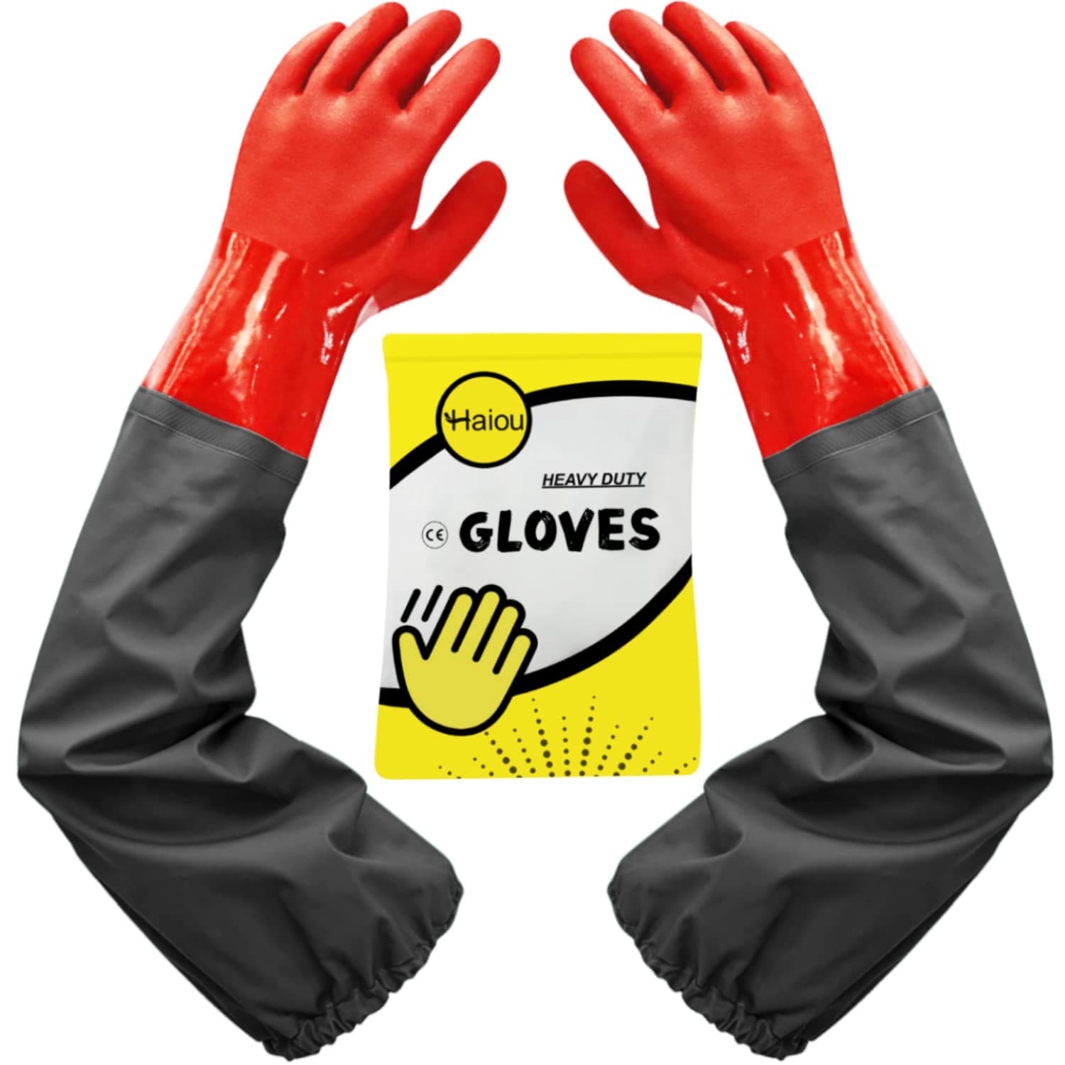 Pond Gloves, Long Arm Waterproof Gloves,Long Rubber Gloves for Men and Women - 25"/ 64 cm (Red)