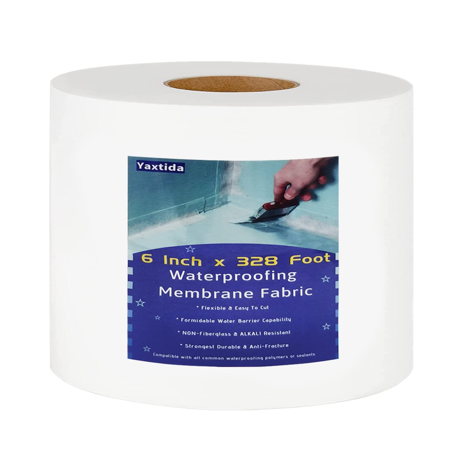 6 Inches X 328 Feet Waterproofing Membrane Anti Fracture Fabric, Reinforcing Water Barrier Drywall Mesh Tape, Liquid Waterproof Membranes Fiberglass Tape for Shower Wall,Leak,Seam