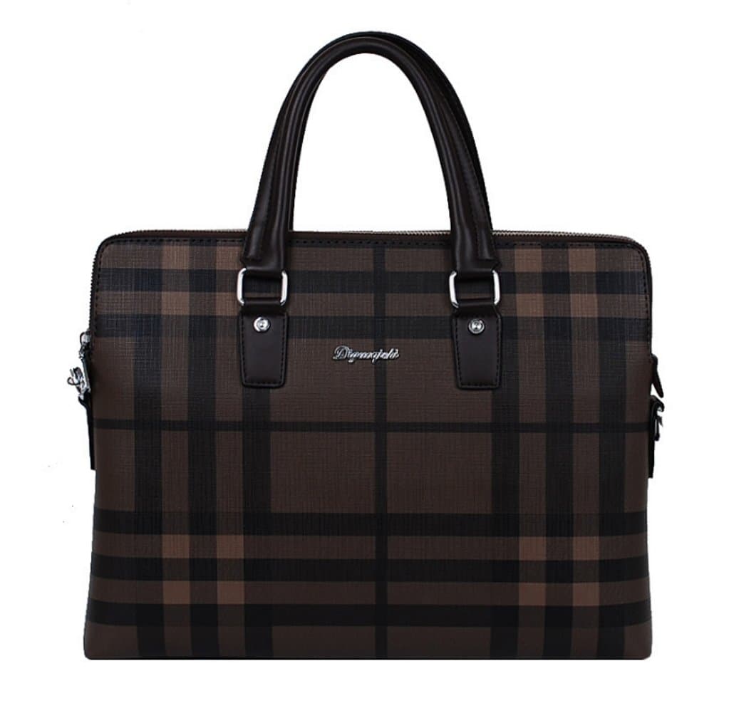 CustomHomme Diguoqishi Men's Checkered Laptop Leather Briefcase