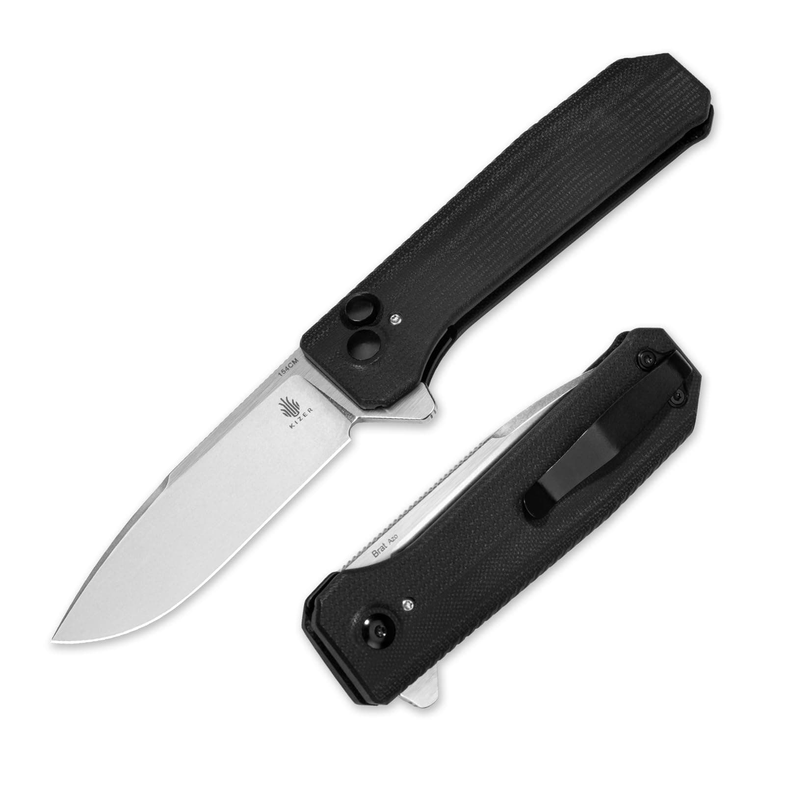 KizerBrat Folding Knife, 3.5 Inches Stain 154CM Steel Blade EDC Pocket Knife G10 Handle Flipper Opener V3630C1