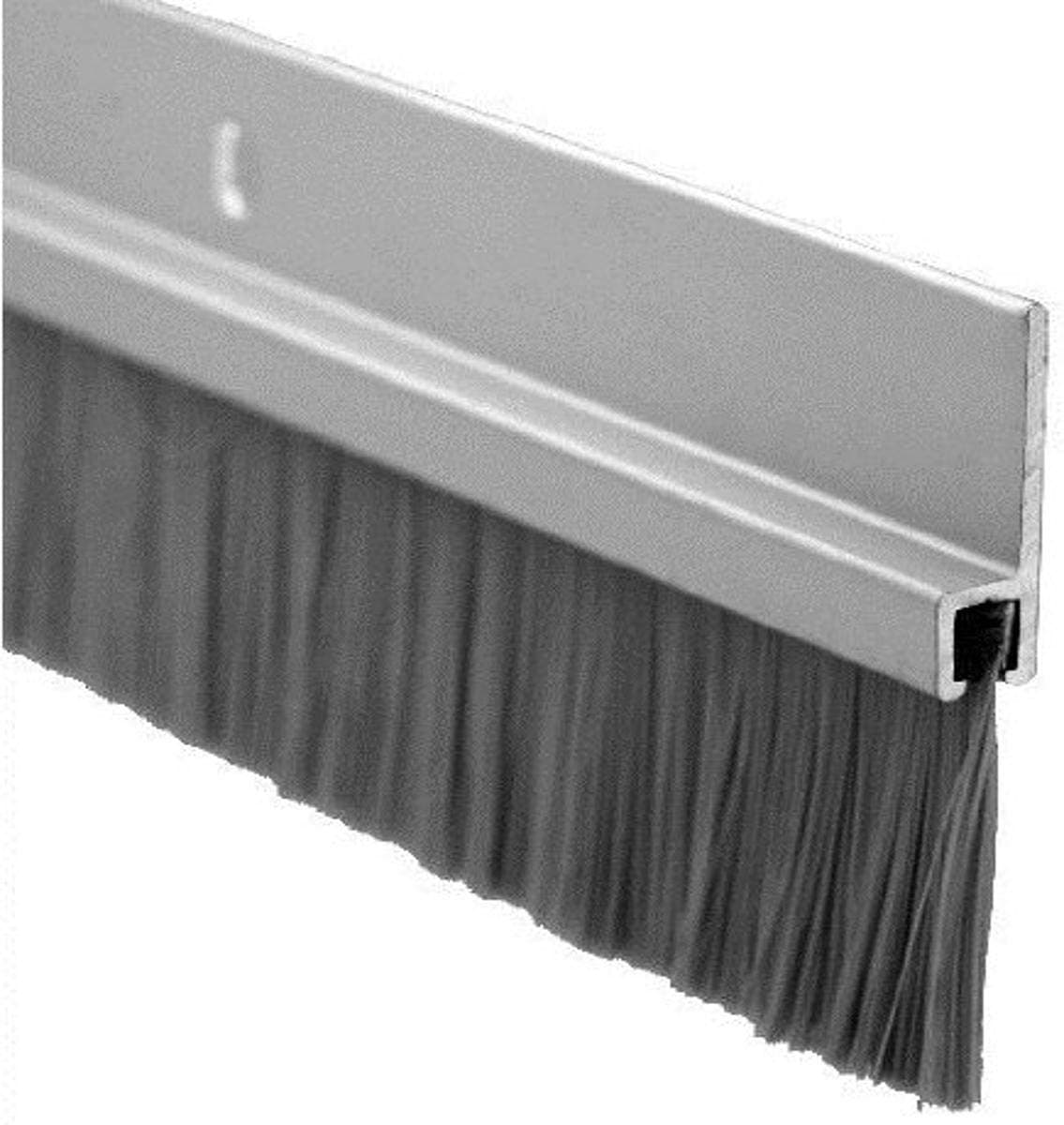 Pemko18100CNB36 Door Bottom Sweep, Clear Anodized Aluminum with 1" Gray Nylon Brush insert, 0.25"W x 1.875" H x 36" L