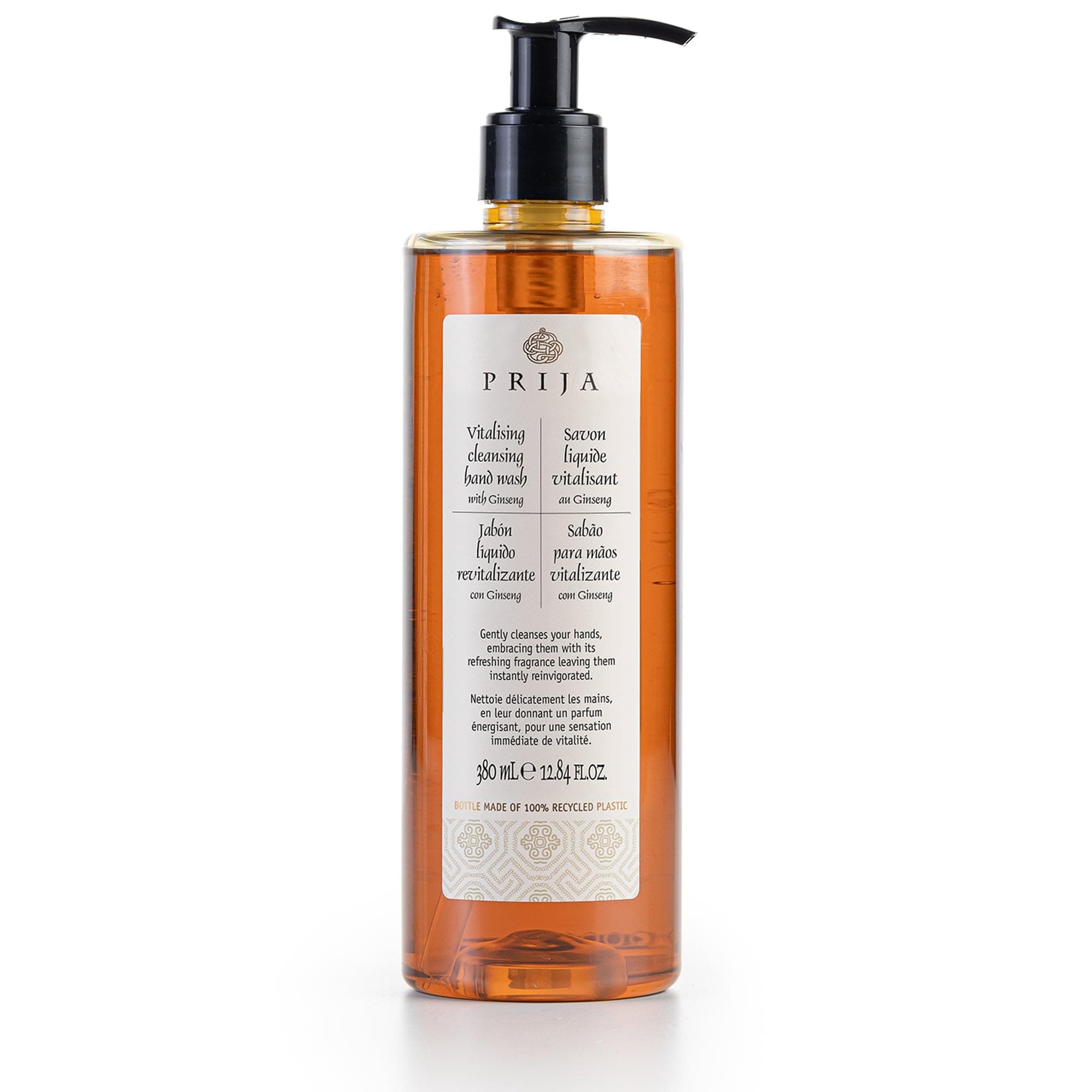 Prija Vitalizing Cleansing Hand Wash with Ginseng (12.84 fl oz) - Invigorating and Revitalizing - Vegan Friendly - Dermatologically Tested - Made with 100% Recycled Bottle