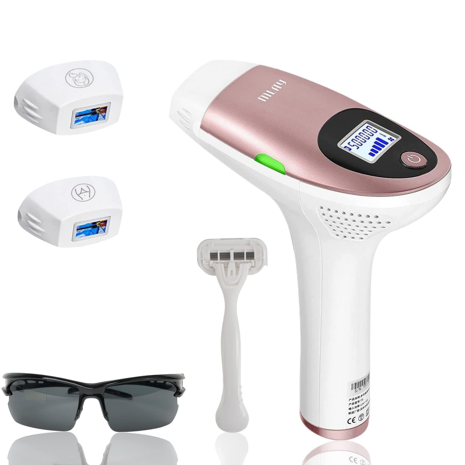 IMENE/MLAY Laser Hair Removal, Home IPL Hair Removal Devices For Face And Body Hair, Interchangeable Light Heads Permanent Epilator With 500,000 Flashes And 5 Energy Levels With 3 HR Lamp., pink*3HR