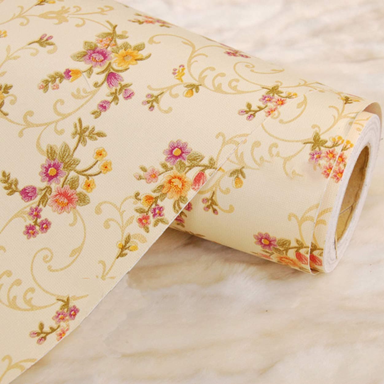 Wolpin Wall Sticker Botanical Wallpaper (45 x 500 cm) DIY Self Adhesive Decal Floral Bouquet Kids Room, Baby Room Bedroom, Yellow