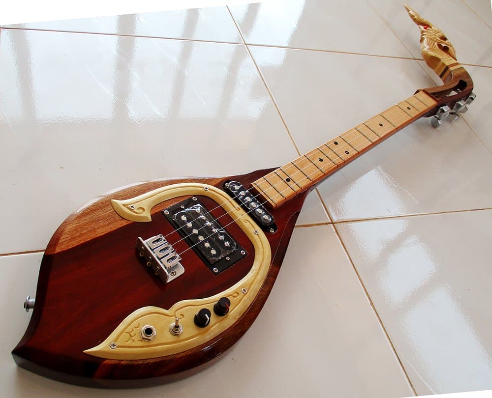 Isarn Electric Phin 3 Strings 3 Track, Thai Lao Guitar Musical Instrument, Traditional Thai Musical Pin19