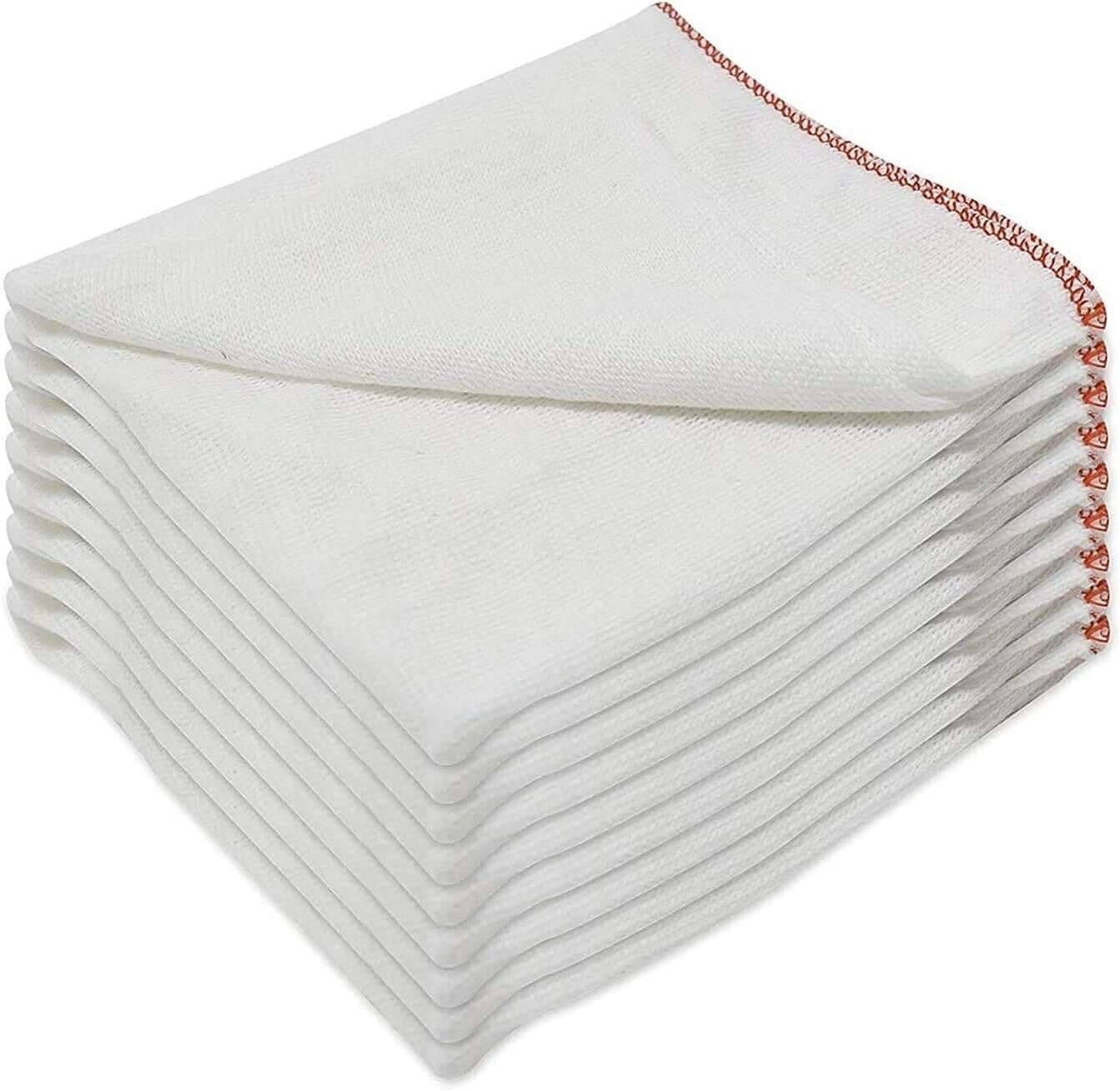 Pack of 50 Large Jumbo Absorbent White Dish Cloths Drying Cleaning Red Border Cloth Towel