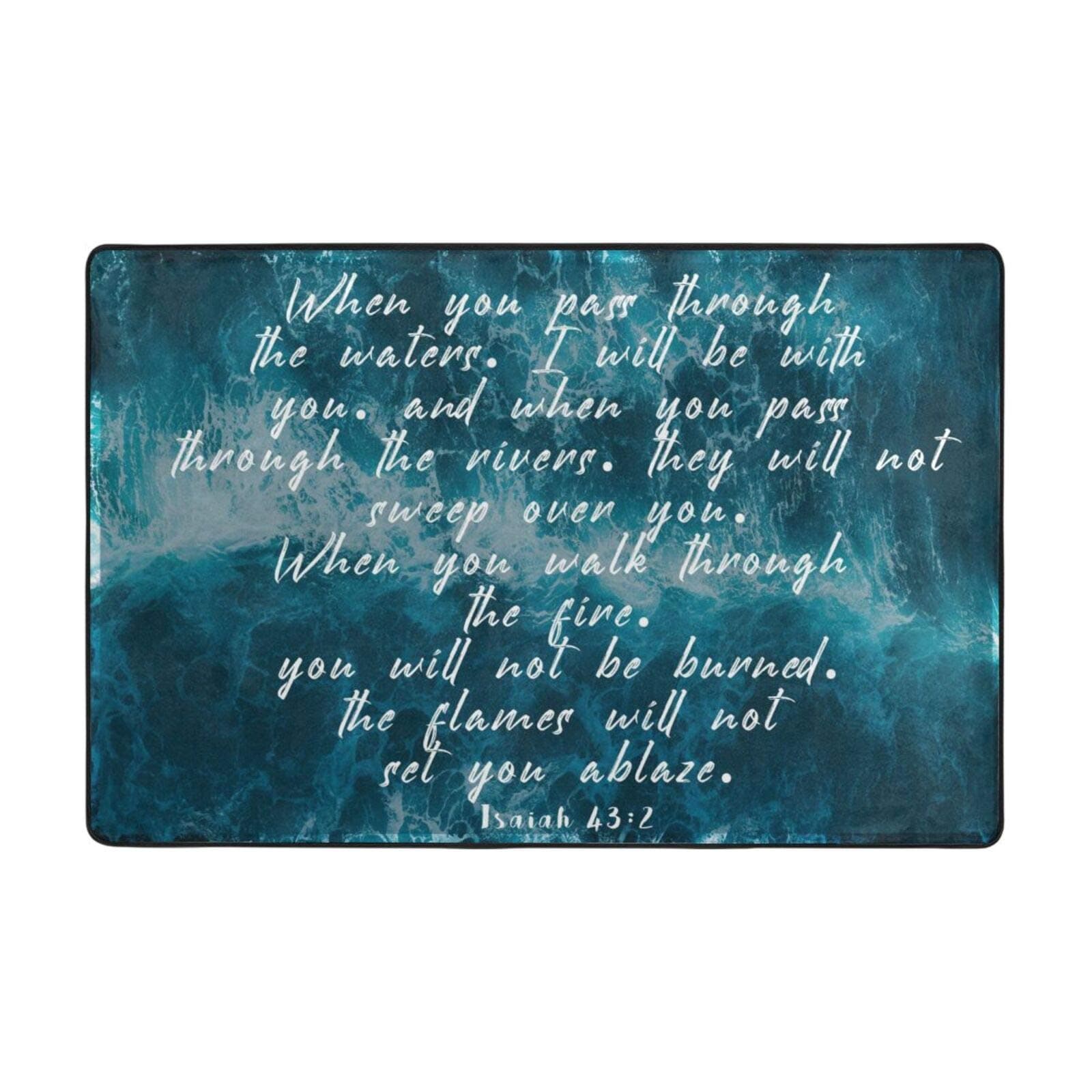 Prayer Mat Christian Prayer Rug with English Bible Verse Scripture Prayer, Foam Decorative Area Rugs for Meditation and Pray, Wave Isaiah 43:2,,24x16