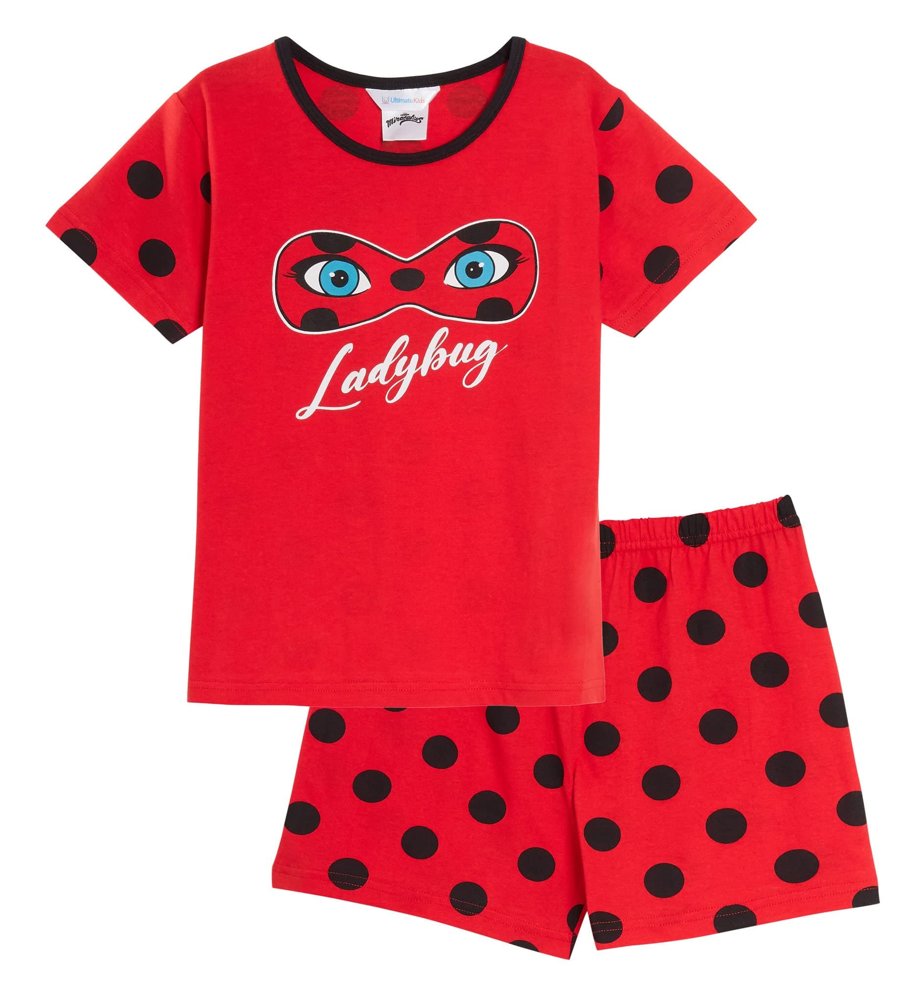Miraculous Ladybug Short Pyjamas Girls Kids Red Shortie Pjs Dress Up Shorts Set