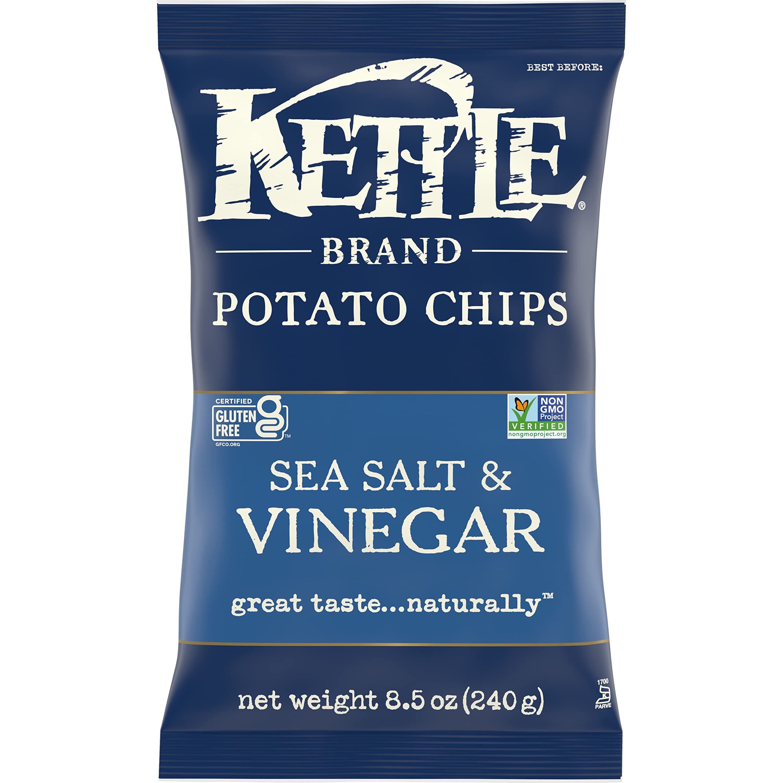 Kettle Brand Potato Chips, Sea Salt and Vinegar, 8.5 Ounce Bag