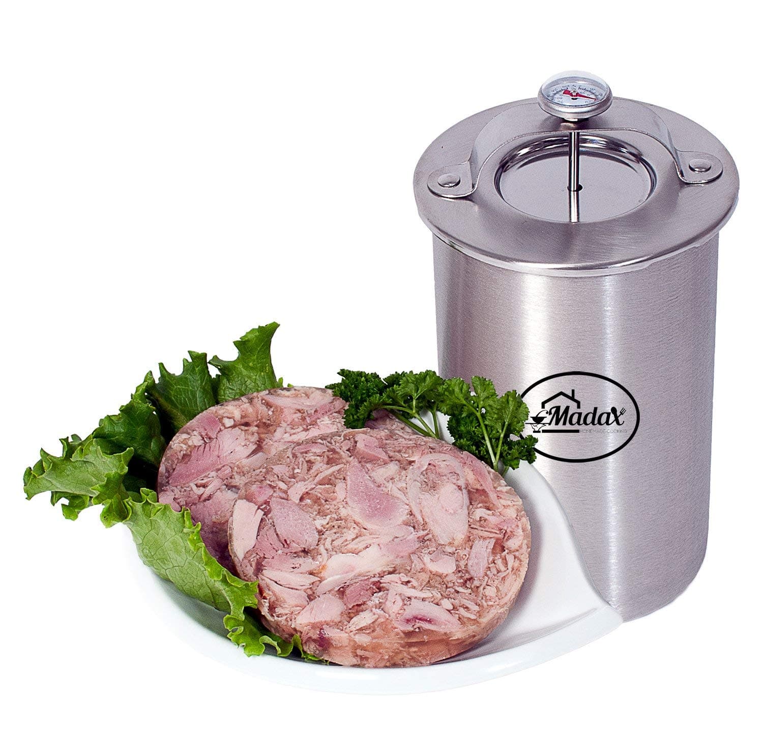 Proudly Canadian Madax Ham Maker - Stainless Steel Meat Press for Making Healthy Homemade Deli Meat with Thermometer and Cooking Bags