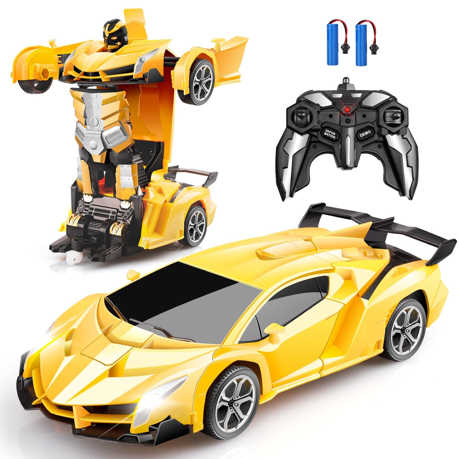 Blackma Transform RC Car Toy - Remote Control Car with Flashing Lights, One-Button Deformation, 2.4GHz & 360° Rotation, Gift for Kids Boys Girls Ages 4-12 - Yellow