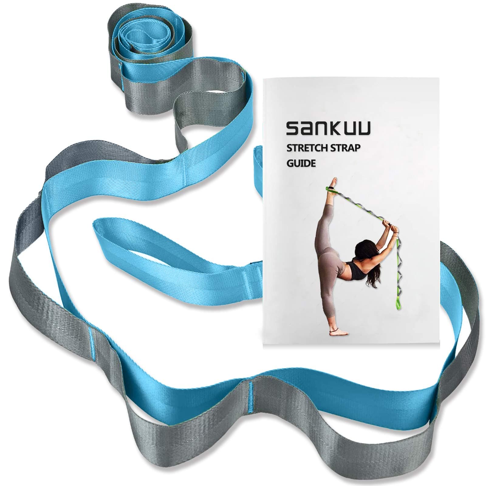SANKUU Yoga Straps Stretching Strap with 12 Loops Workout Poster, Straps for Stretching Physical Therapy Equipment Long Stretch Out Bands for Exercise, Pilates and Gymnastics for Women Men