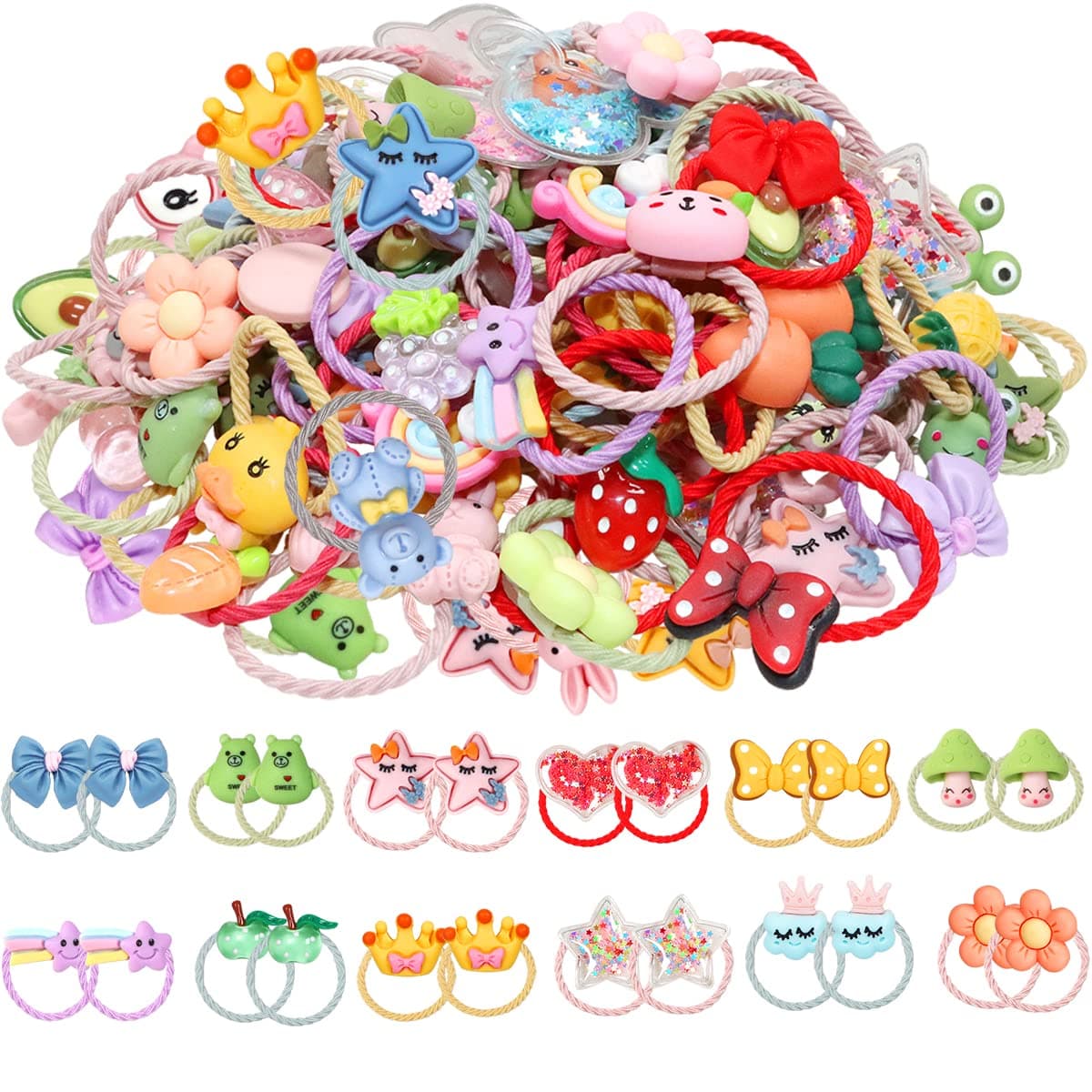 WillingTee 120pcs (60 pairs) Mix Colors Girl's Elastic Hair Ties Soft Rubber Bands Hair Bands Holders Pigtails Hair Accessories for Girls Infants Toddlers Kids Teens and Children