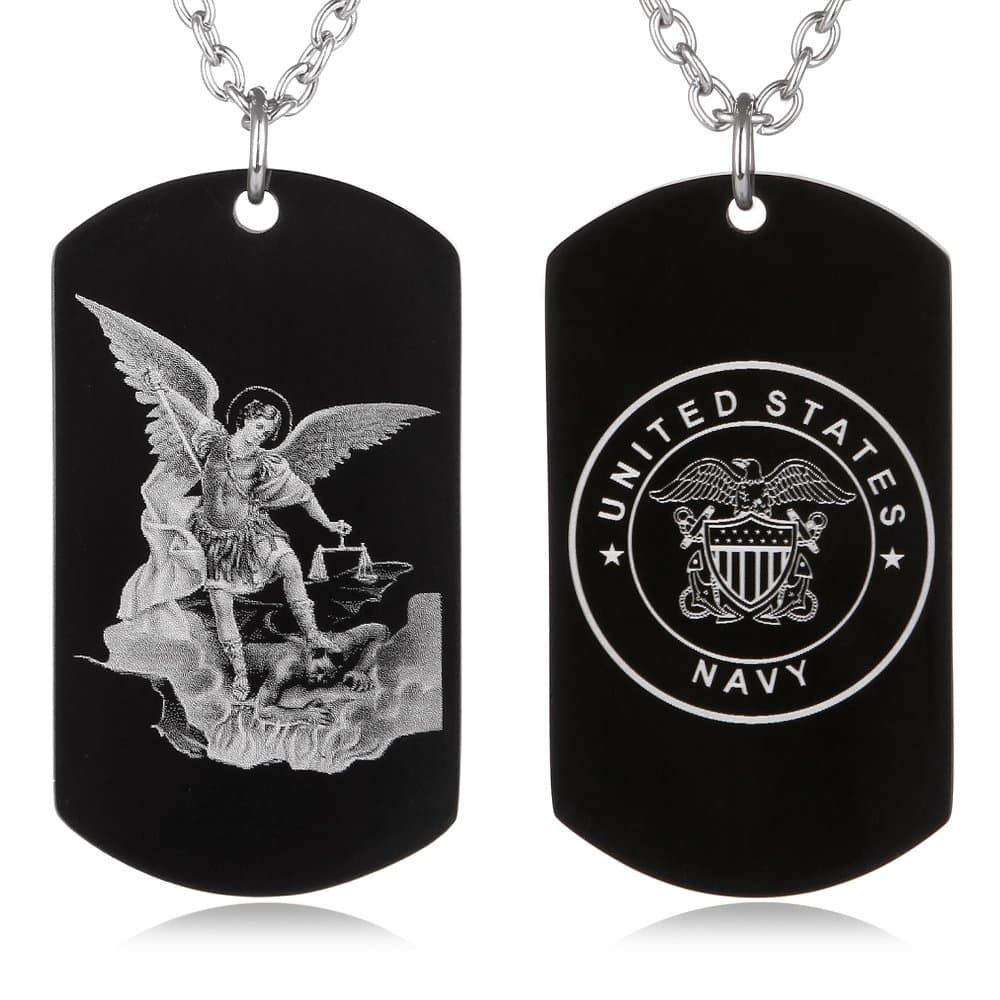 Catholic Gifts St. Saint Michael Archangel Protection Prayer Marine Corps Air Force Army Navy Coast Guard Dog Tag Necklace Religious Gift