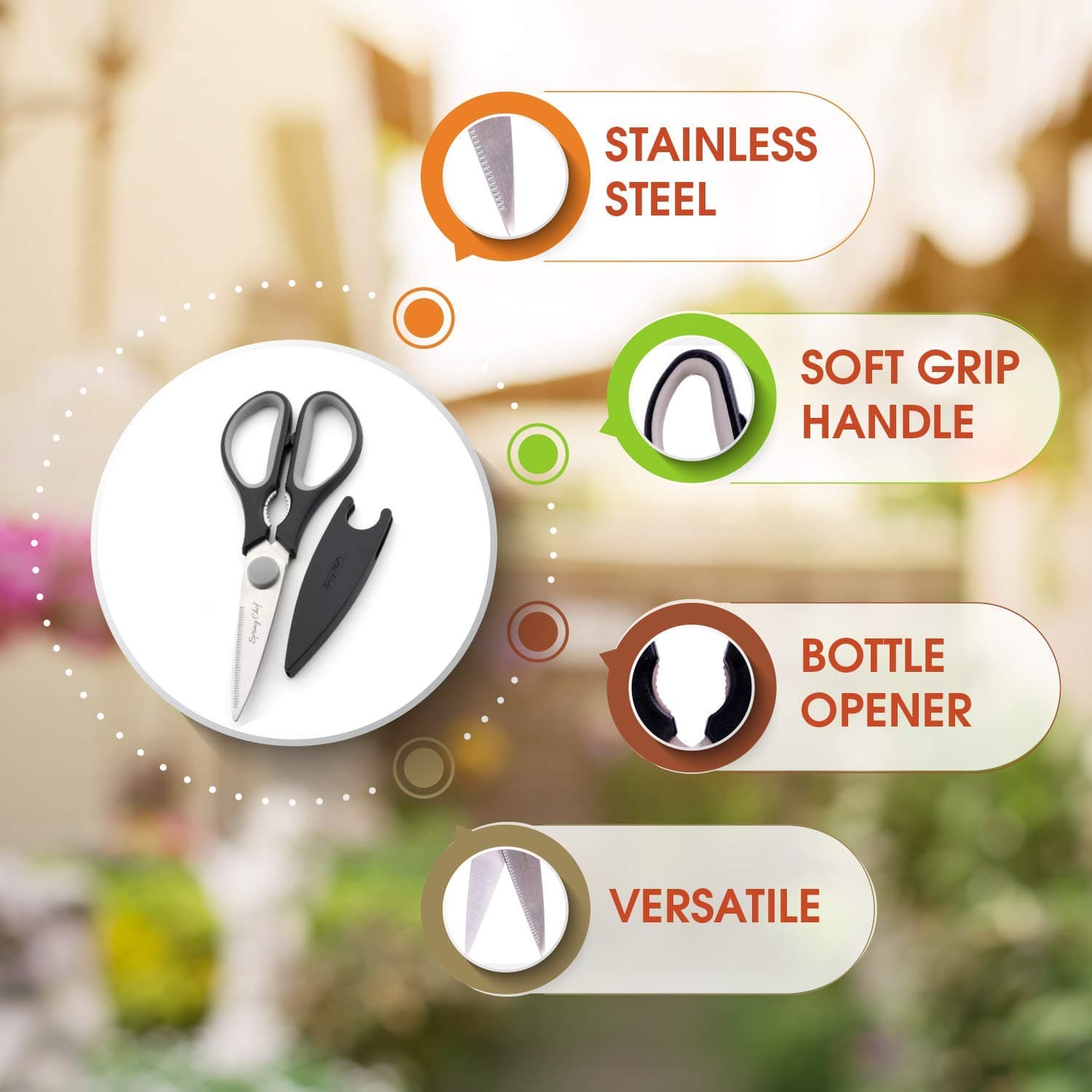 Kitchen Scissors Heavy Duty with Blade Cover, Stainless Steel Kitchen Shears for Herbs, Chicken, Meat & Vegetables, Dishwasher Safe Food Scissors, Black