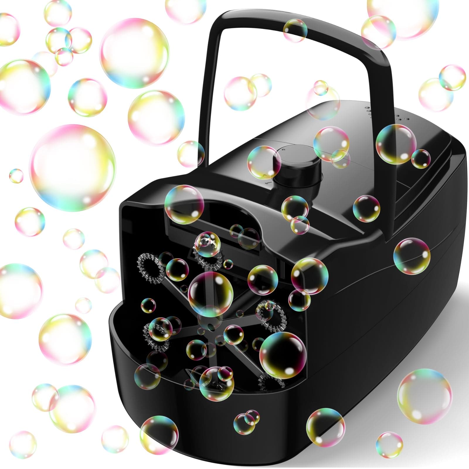 Sizonjoy Bubble Machine,18000+ Big Bubbles/Min Automatic Bubble Blower for Kids with 2 Speeds,6 Wands,Operated by Plugin or Batteries Bubble Maker for Outdoor/Indoor Birthday Parties,Wedding (Black)