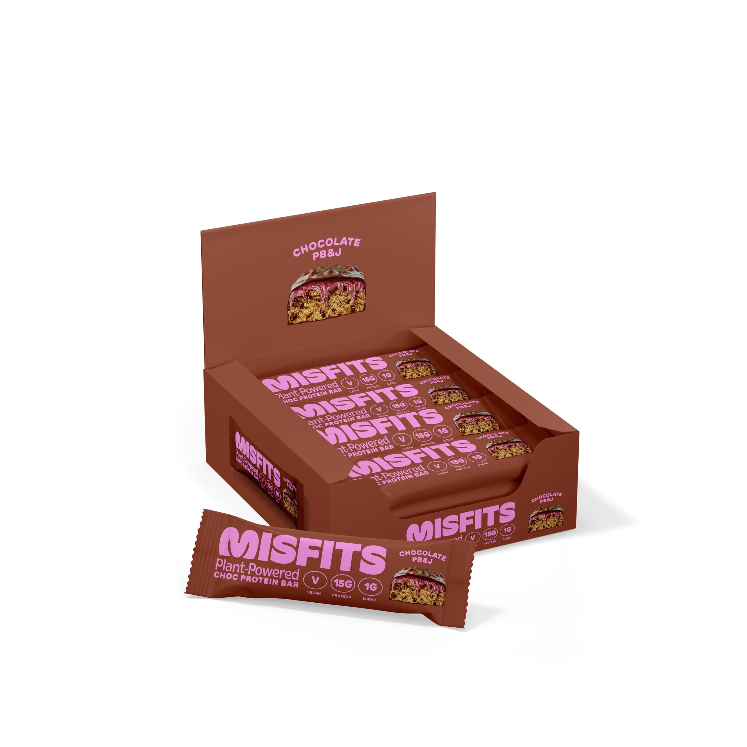 Misfits Vegan Protein Bar, High Protein, Low Sugar, Gluten Free, Plant Based Protein Bar, 12 Pack (PB & J)