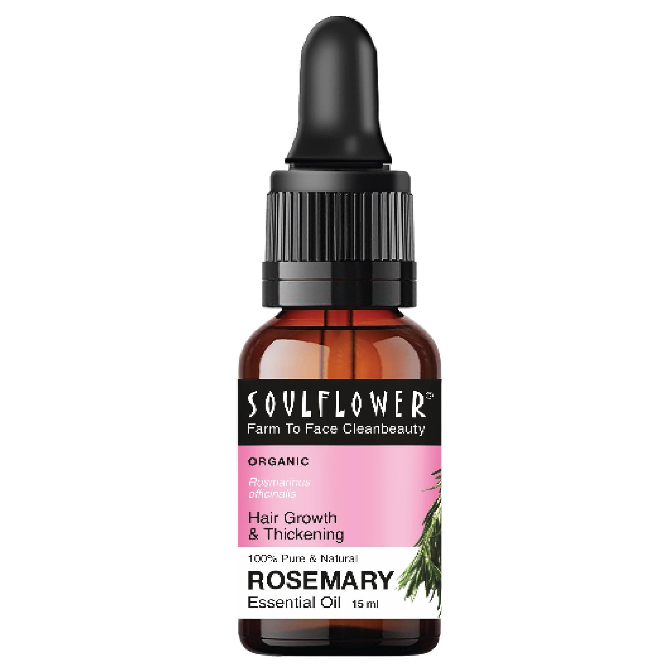 Soulflower Rosemary Essential Oil for Hair Growth, Hair Fall Control, Nourishment & Strengthens, Skin Care| Clinically Proven and Ecocert Certified Organic 100% Pure & Natural Undiluted, 15ml