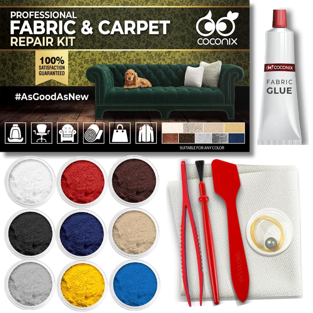 Coconix Fabric and Carpet Repair Kit - Repairer of Your Car Seat, Couch, Furniture, Upholstery or Jacket - Fixes Cigarette Burn Holes, Tear or Rips. Super Easy Instructions to Match Any Color, Pattern