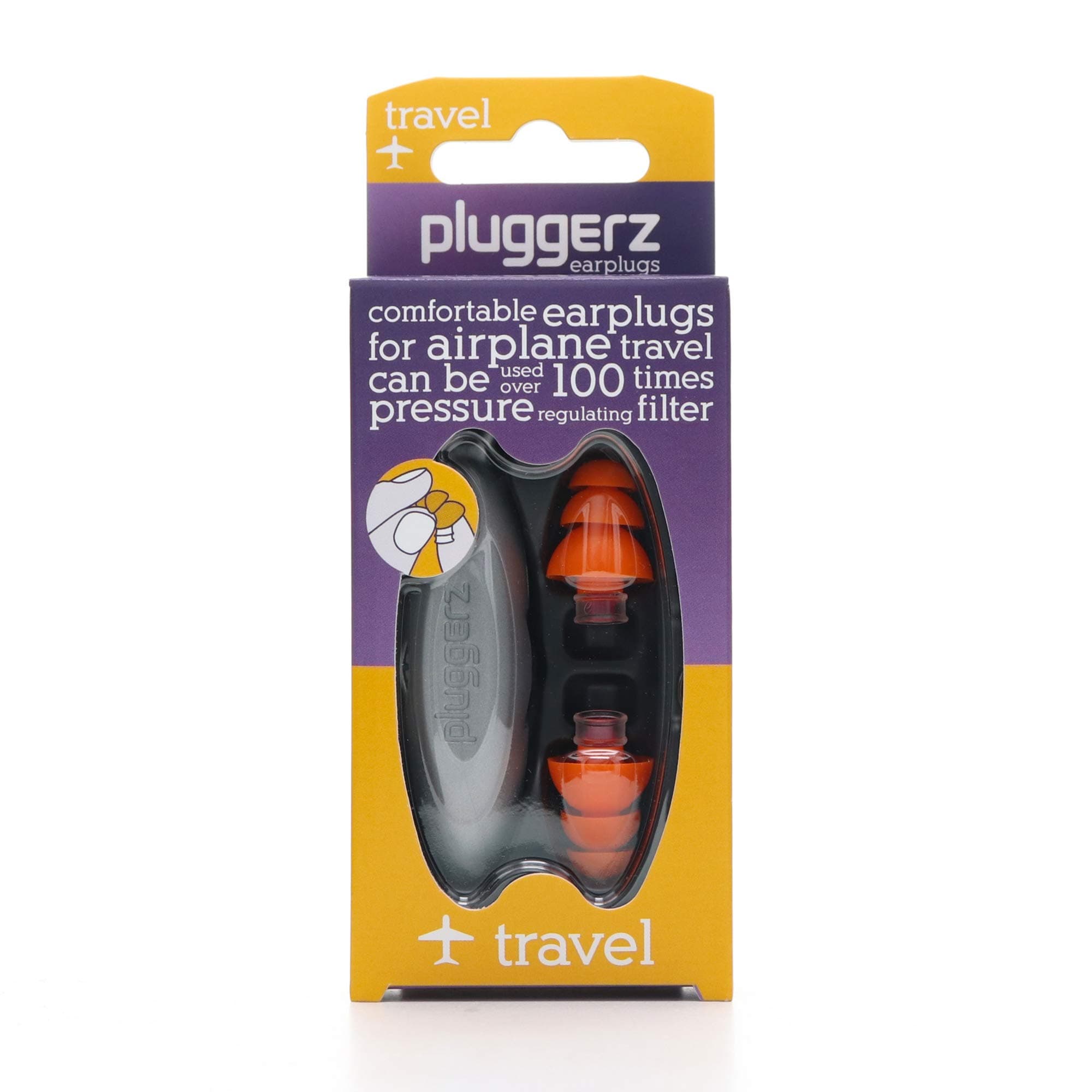 AIRPLANE EARPLUGS – Reduces Ear Pressure, Prevents Discomfort - Hypoallergenic Silicone, Comfortable During Long Flights - Over 100 Uses - Storage Box Included