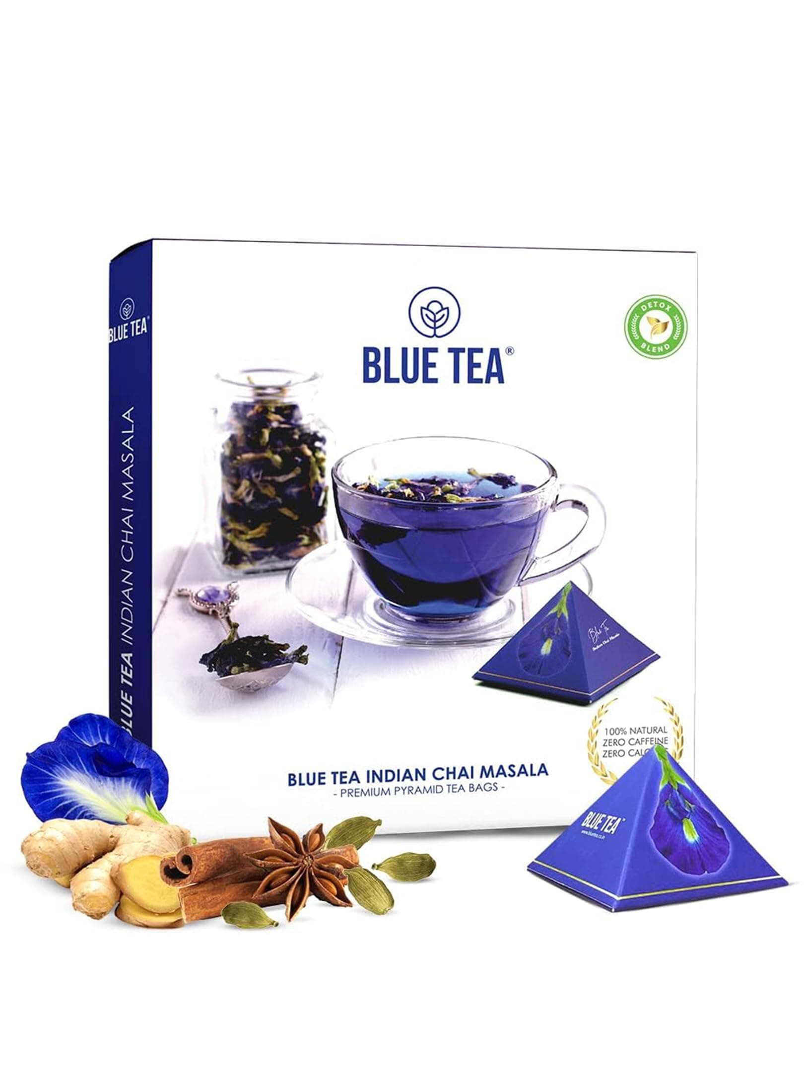 Indian Chai Masala - 12 Tea Bags - Plant Based | Butterfly Pea Flower | TEA GIFT PACK | Herbal Tea - Caffeine Free - Detox - Gluten Free - Flower & Spices Based | Gift Box