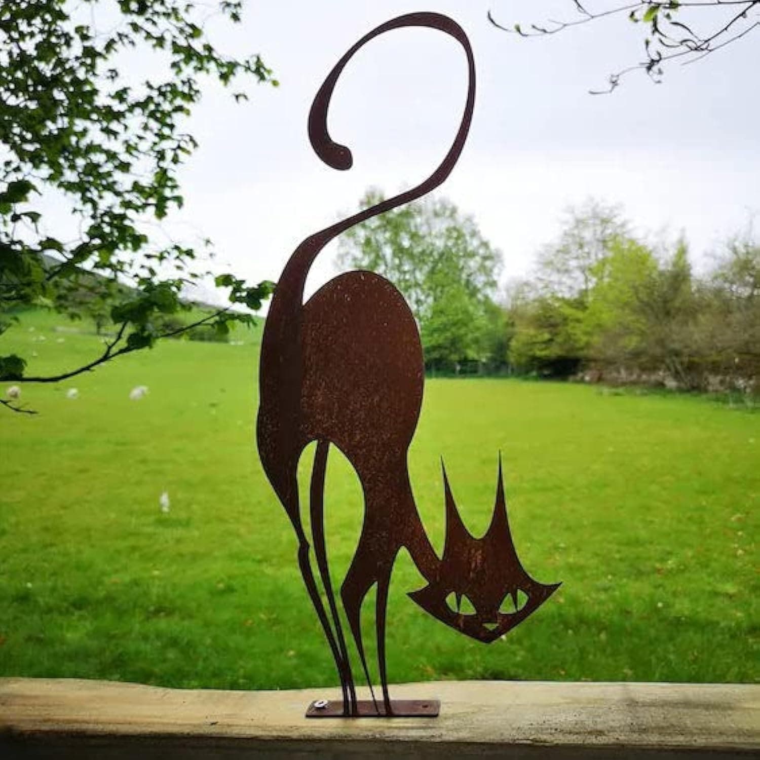 Retro Rusty Metal Cat Fence Topper Decor Outdoor Yard Signs Decoration Metal Cat Garden Statues Stake Cute Animal Statues for Outdoor Yard Garden Decor and Lawn Ornaments, Black