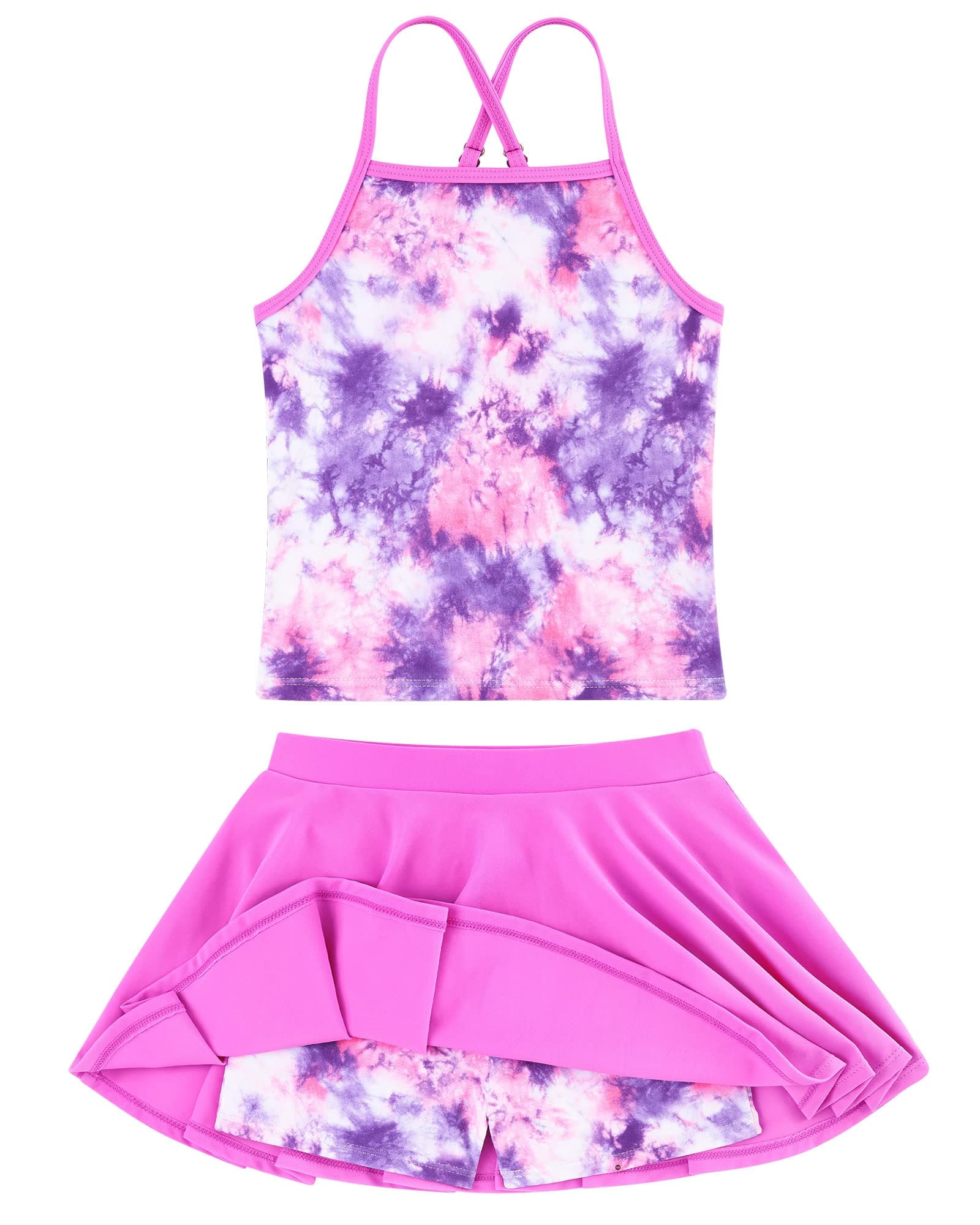 Taubow Girls Tankini Swimsuit Two Piece Bathing Suit with Adjustable Strap 3-13 Years