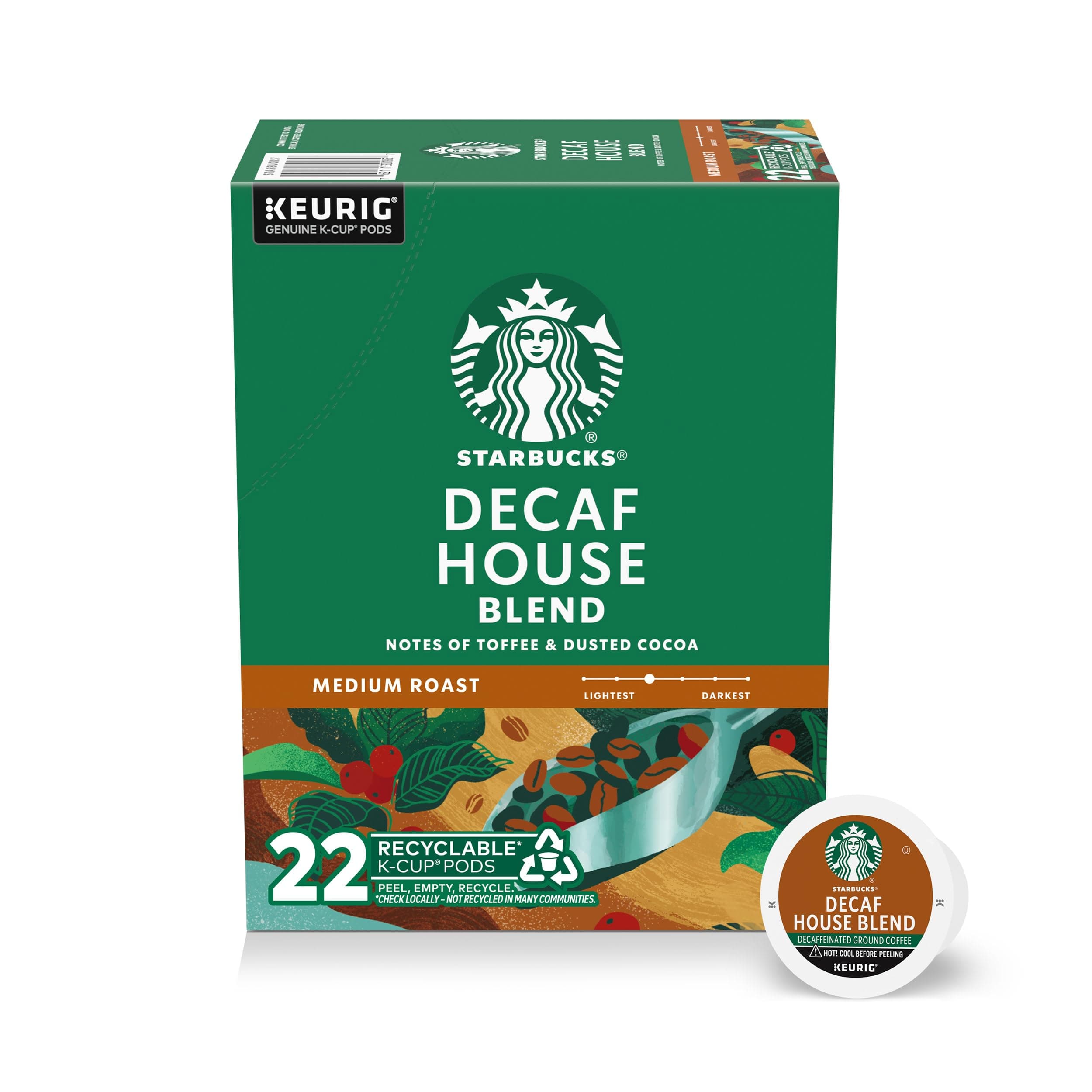 Coffee Company Starbucks Decaf House Blend Medium Roast K-Cup Coffee Pods, 100% Arabica, 22 ct 