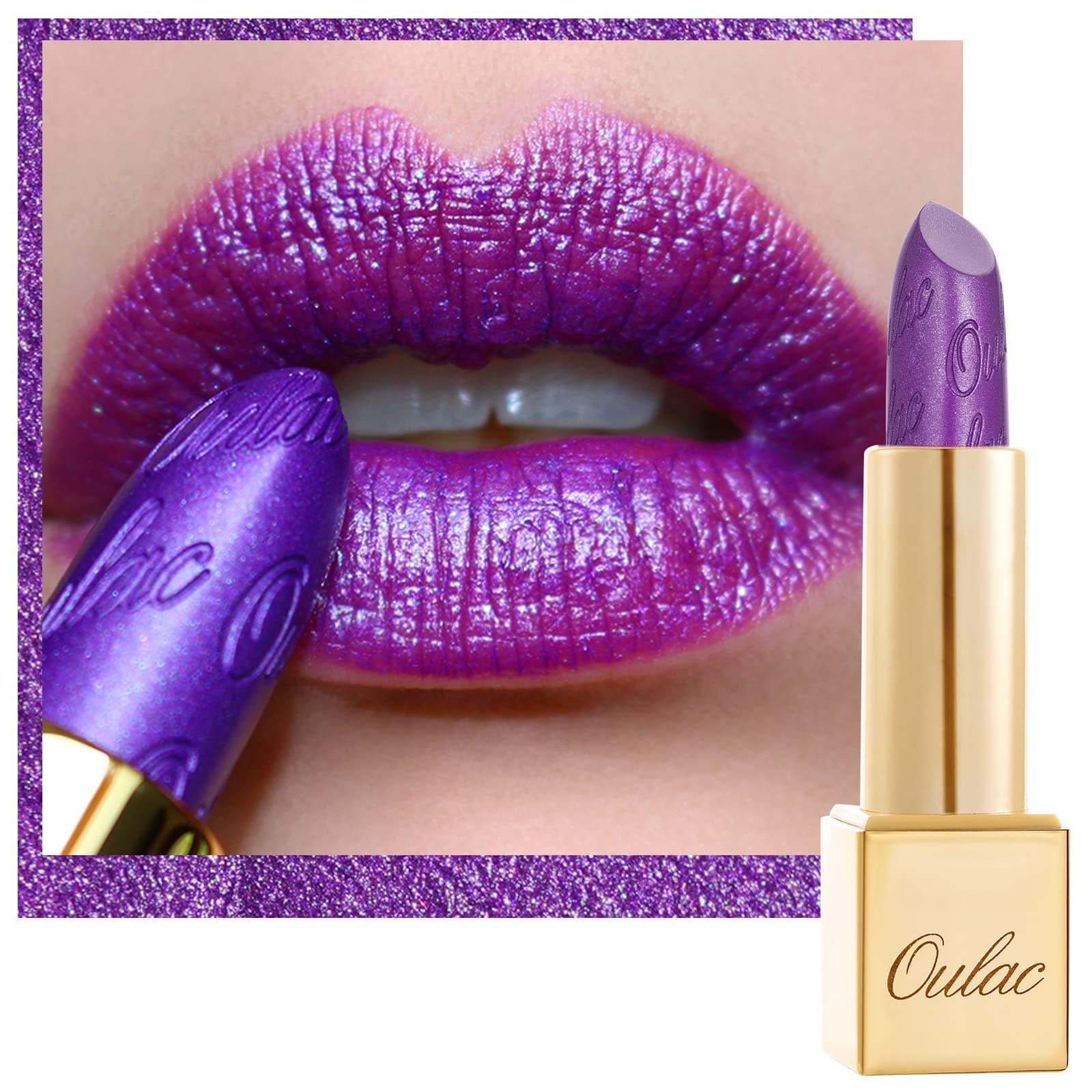OULAC Metallic Shine Glitter Lipstick, Purple High Impact Lipcolor, Lightweight Soft and Ultra Hydrating, Long Lasting, Vegan & Cruelty-Free, Full-Coverage Lip Color 4.3 g/0.15 Royal Sash(16)