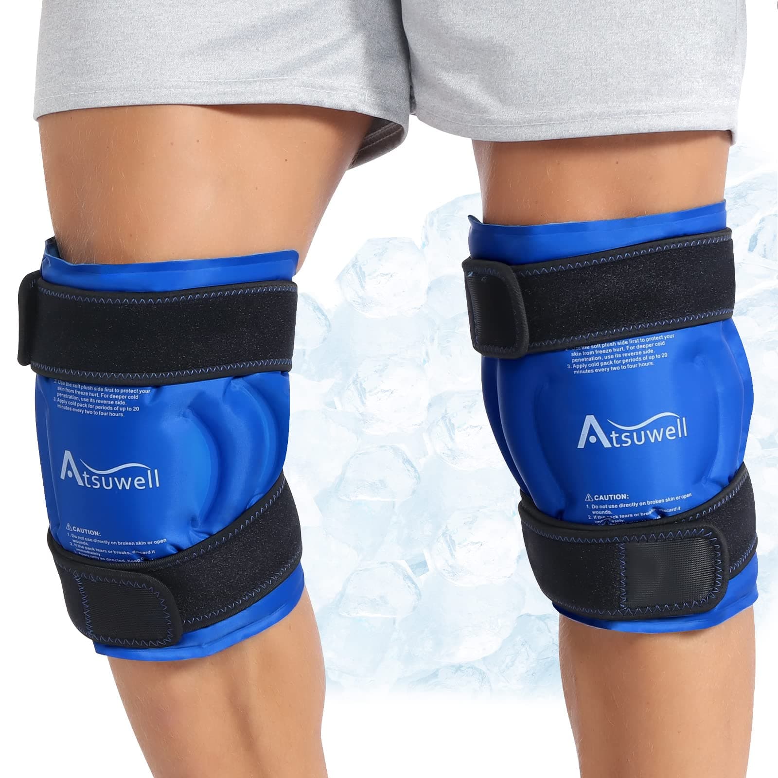 Atsuwell Ice Pack for Knee, Reusable Gel Ice Wraps for Knees, Flexible Cold Compress Cold Pack for Knee, Elbow, Shin, 2 Packs