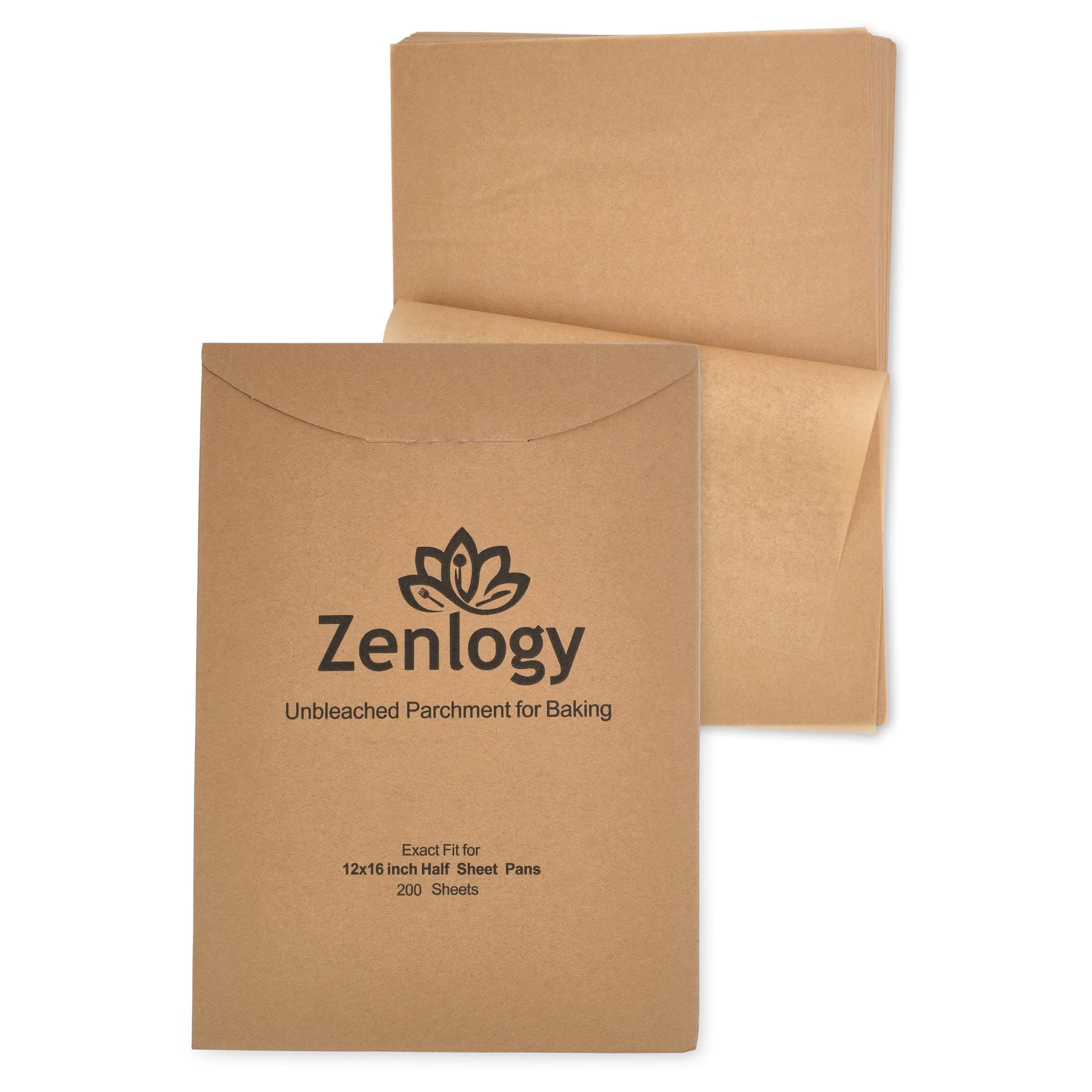 ZenlogyParchment Paper Sheets 12x16 (200 sheets) for Baking - Unbleached Chlorine-free High Heat Non-Stick Pre-Cut Parchment Paper for Half Sheet Pans