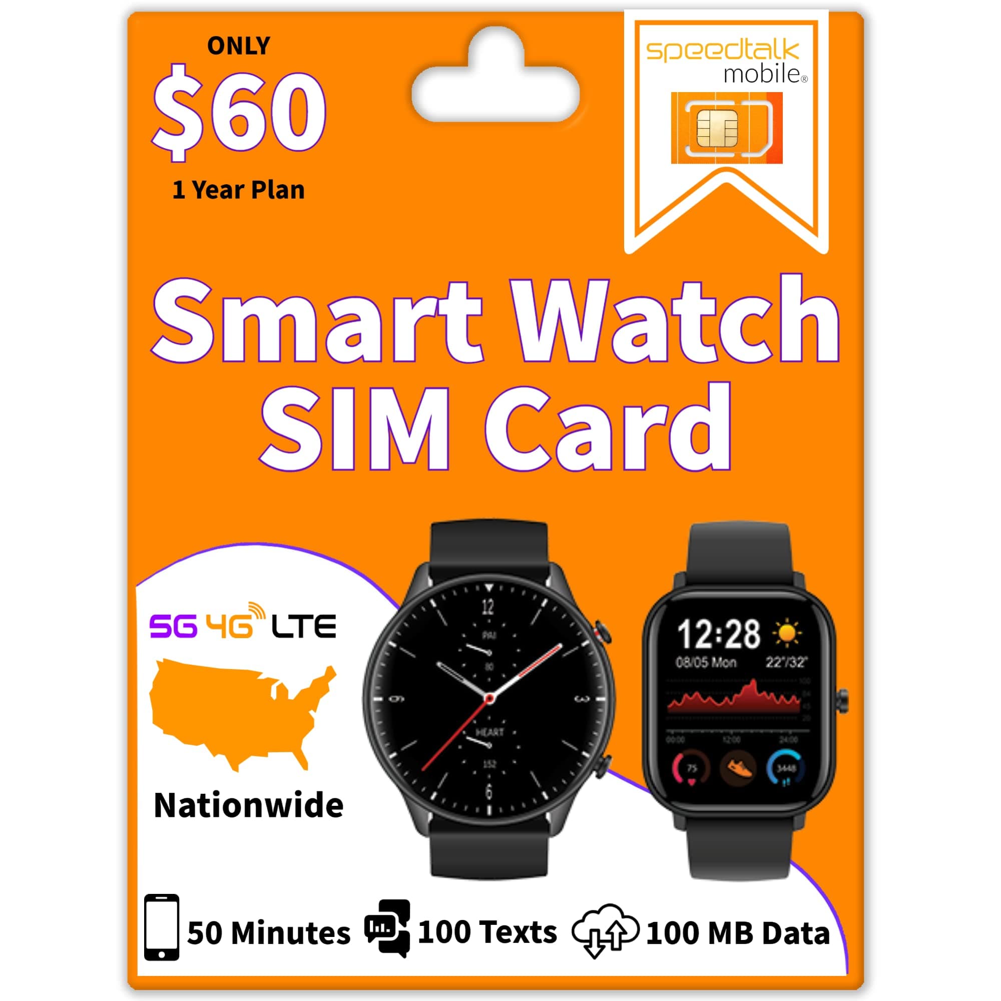 Smart Watch SIM Card - Compatible with 2G 3G 4G LTE GSM Smartwatches and Wearables - 1 Year Service
