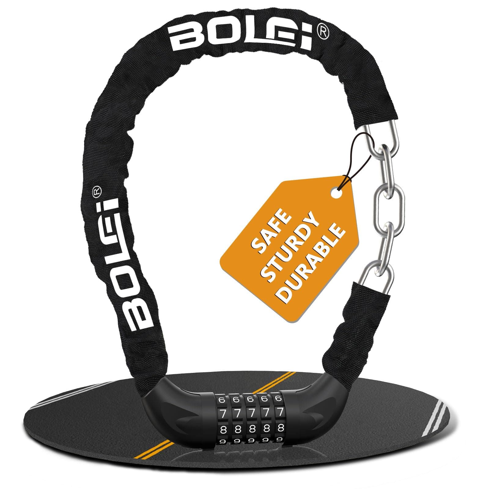 BOLEi Bike Lock 5 Digit Codes Combination,90 cm Length Hardened Steel Chain Lock,Heavy Duty High Security Anti-Theft Bicycle Lock,Outdoor Bike Accessories Cycle Lock for Bike,Scooter,Gate,Lawn Mower