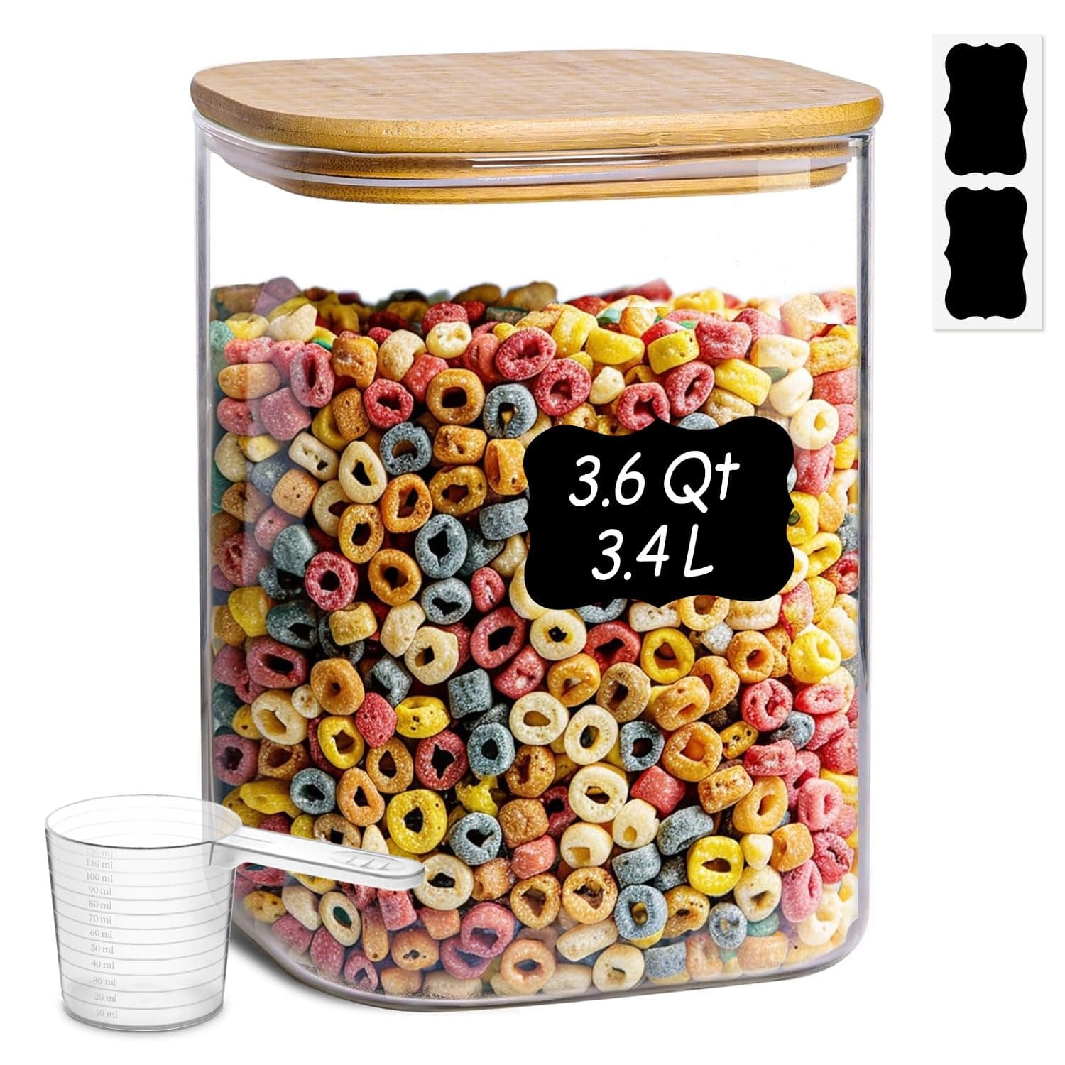 ComSaf 3.4L Square Glass Jars with Bamboo Lids, Large Glass Storage Jars, Wide Mouth Food Storage Container with Airtight Lids for Flour, Sugar, Rice, Pasta, Oats, Grains, Cookies, Snacks, Candy…