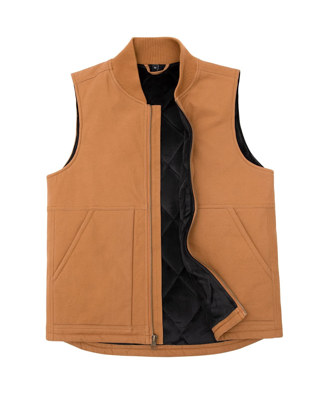 ZENTHACEMen's Arctic Quilted Lined Duck Vest Washed Full Zip Up Utility Rugged Canvas Work Vest Jacket