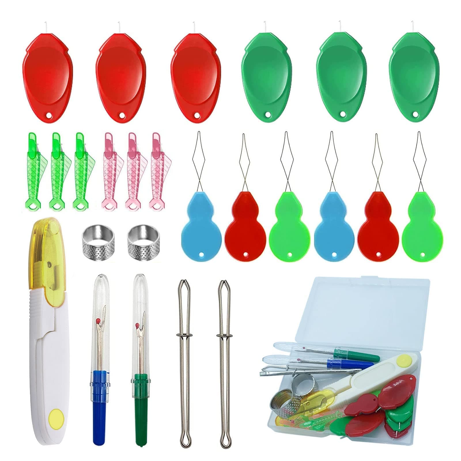 keepsweat25 Pcs Needle Threaders Kit,Needle Threaders for Hand Sewing,Include Fish Mouth Easy Threader/Gourd Shaped Sewing Needle Threader Tool/Seam Rippers/Sewing Tweezers/Thimble/Scissor etc