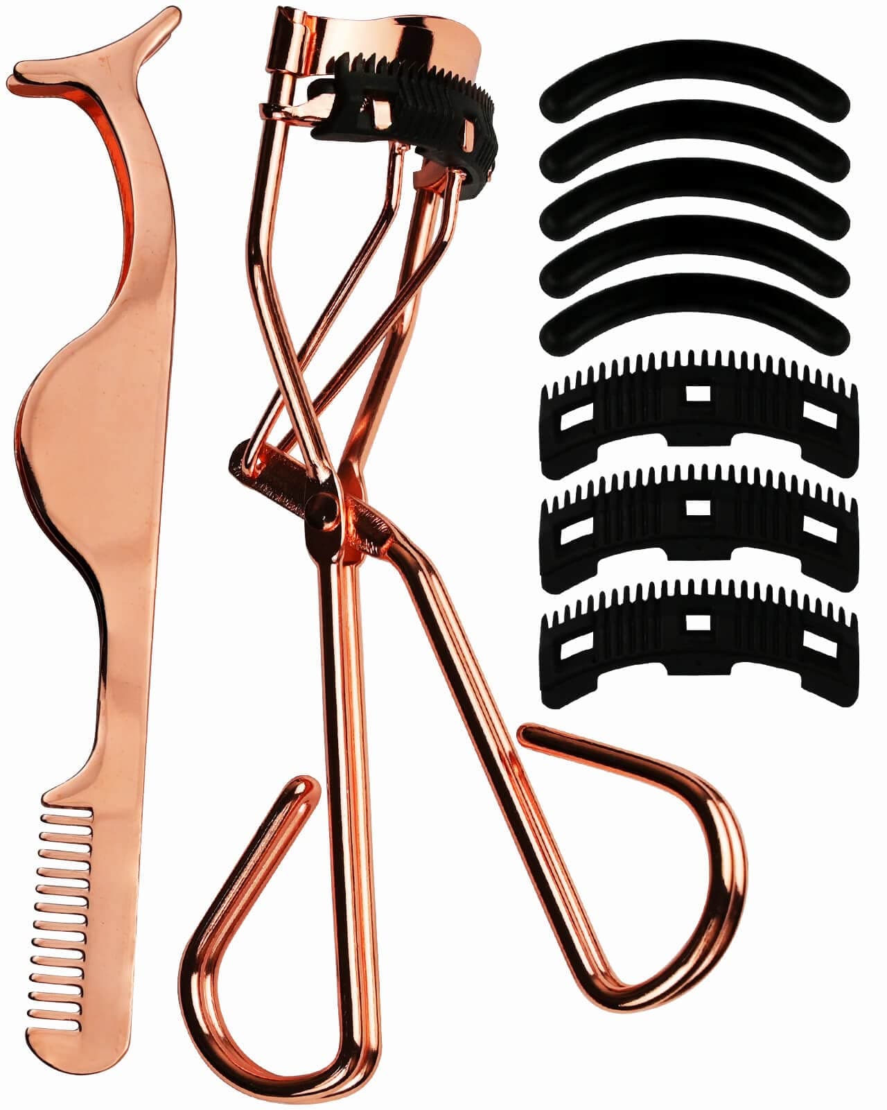 Eyelash Curlers with Comb and Eyelash Applicator Tweezers with Comb IMMER LIEBEN Press for 10 Seconds to Naturally Curl Your Lashes Rose Gold