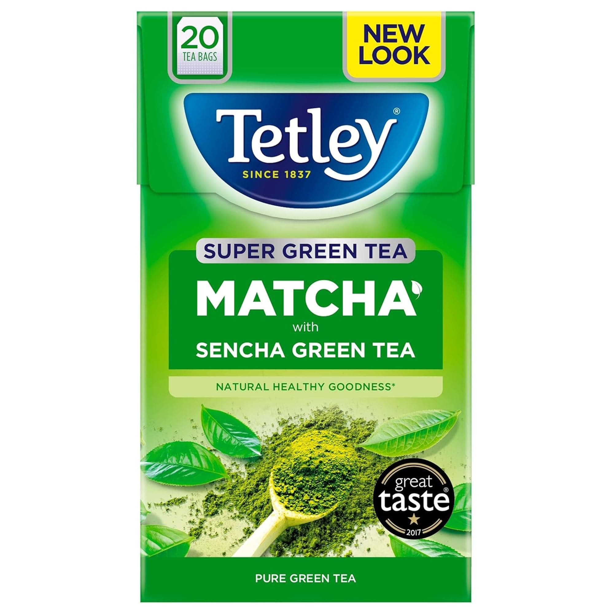 Tetley Super Green Matcha Tea Bags - Premium Sencha Green Tea Infused with Real Matcha - Rainforest Alliance Certified - Antioxidant-Rich & Naturally Energising - 80 Teabags (4x20 Pack)