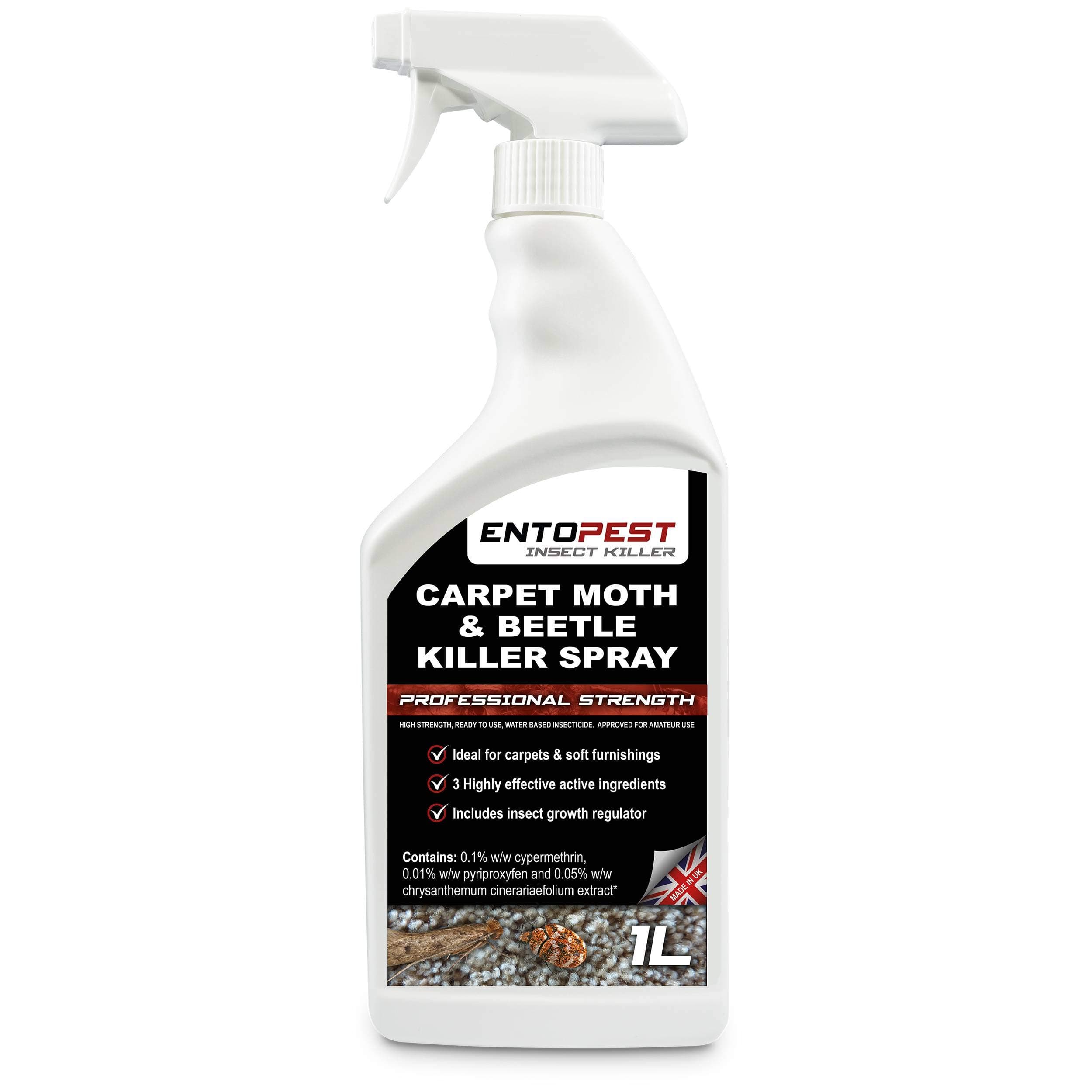 Insect Killer Spray for Carpets 1L RTU - Pro Strength Insecticide Spray for Carpet Beetle & Case-Bearing Clothes Moth (Includes Advanced IGR)