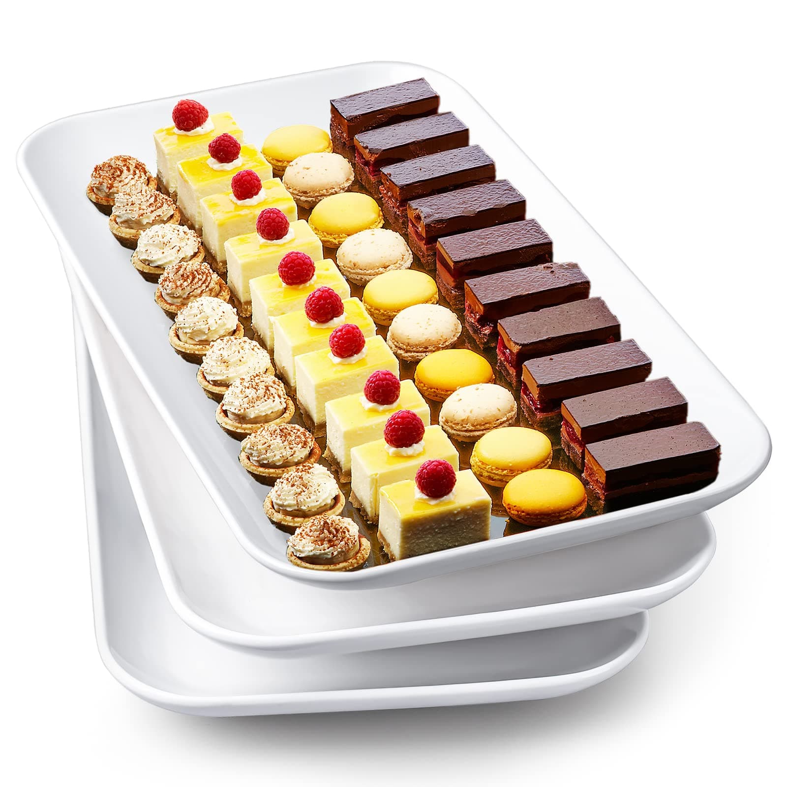 Delling Large Serving Platter Set - 16in White Rectangular Serving/Salad Plates - Big Serving Trays for Parties Meat, Sushi, Dinner Plate Oven Safe Dinnerware Set of 3